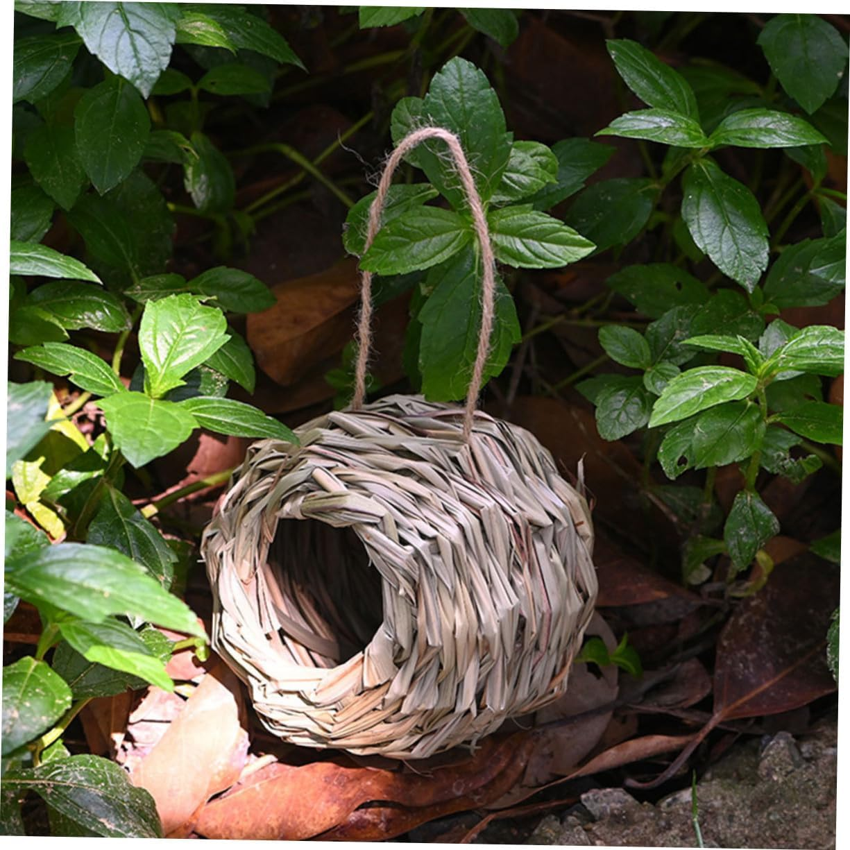 WOONEKY 3Pcs Natural Grass Hanging Bird Houses for Outdoor Garden Balcony Porch Handwoven Finch Nest Boxes with Secure Entry Weather-Resistant Straw Bird Huts Home Decor