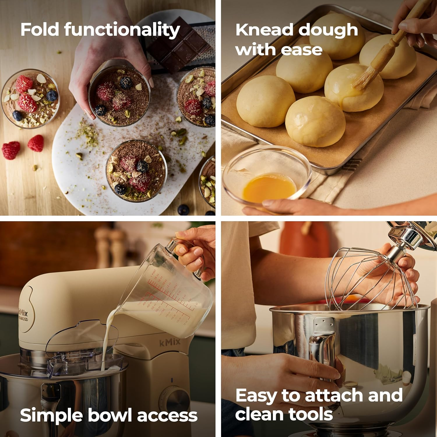 Kenwood Kmix Calm Cream KMX751ACR, Stand Mixer with 5L Stainless Steel Bowl, Safe-Use Safety System, Metal Casing, Incl. 3-Piece Patisserie Set and Splash Guard, 1000W, Cream - Kmix Cream image number 3