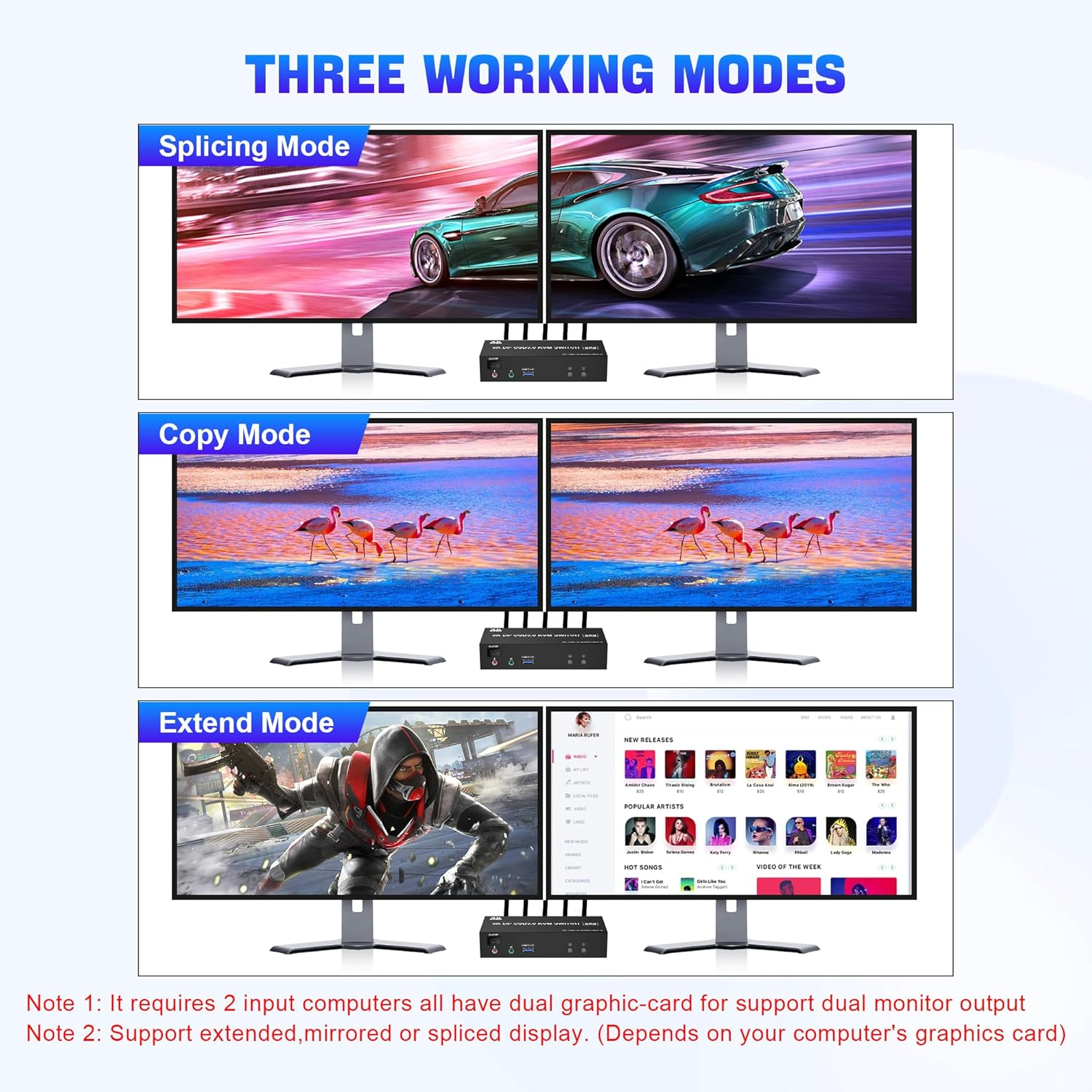 8K USB 3.0 Displayport KVM Switch 2 Monitors 2 Computers 8K@60Hz 4K@144Hz, Dual Monitor Displayport 1.4 KVM Switches with Audio Microphone Output and 3 USB 3.0 Ports, DP Switch for 2 Pcs 2 Monitors image number 2