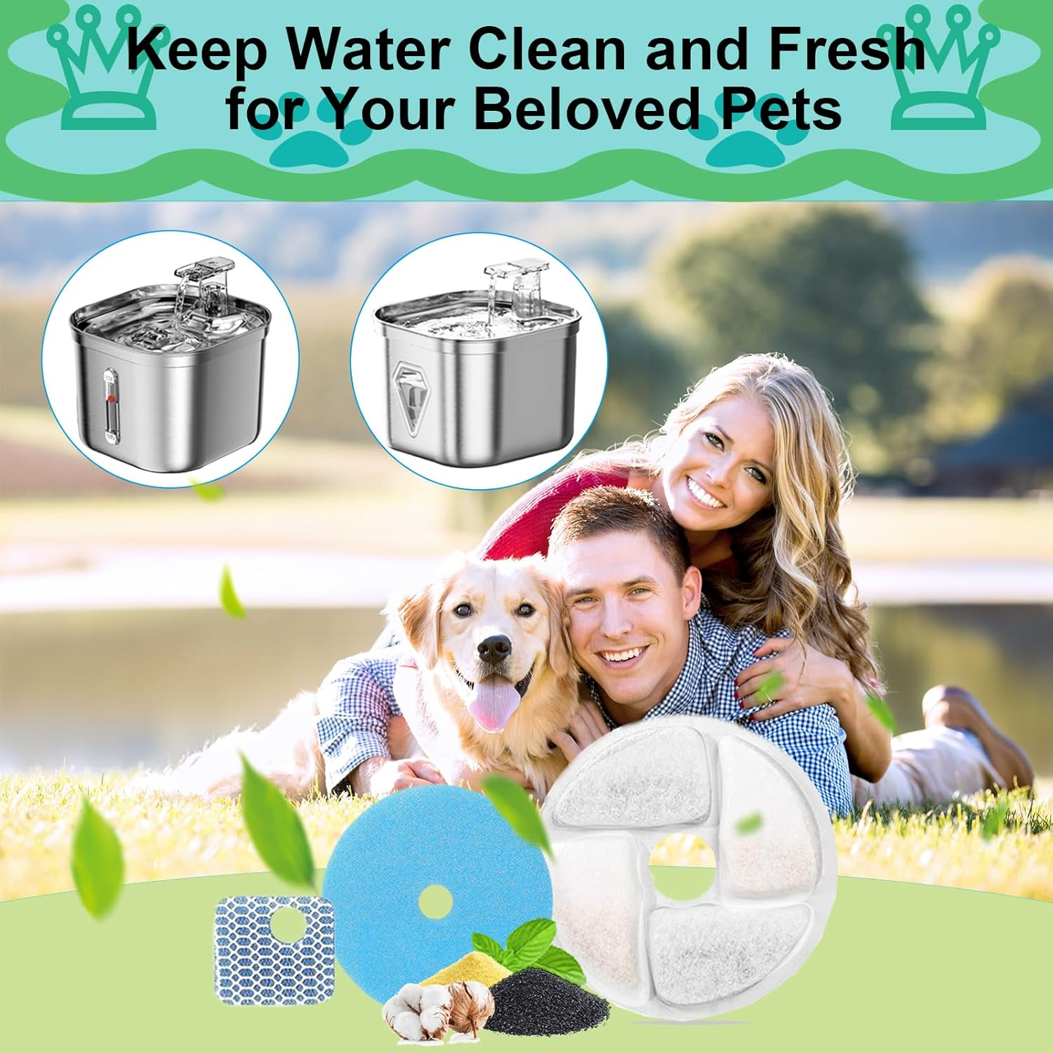 Cat Water Fountain Filter,Cat Fountain Filter Replacement for Square 2.2L/73Oz Stainless Steel Pet Water Fountain,5 Pack Pet Fountain Filter Replacement image number 5