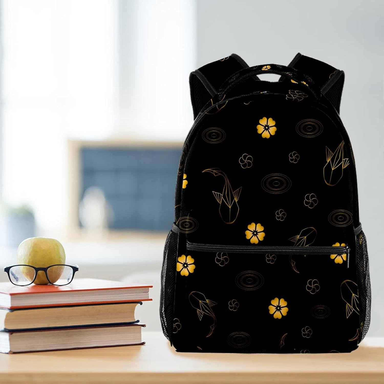 Golden Fish and Cherry Blossoms Backpack Students Shoulder Bags Travel Bag College School Tote Backpacks image number 5