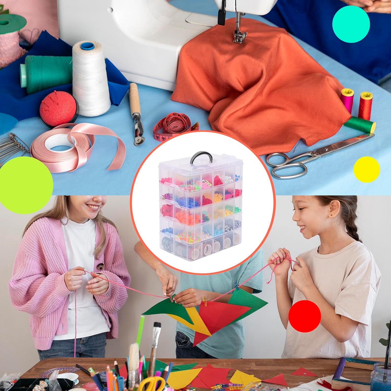 Craft Storage Box 5-Tier - Detachable Plastic Stackable Craft Storage Containers with 50 Compartments for , Bead, Jewellery, Sewing & Diamond Painting Storage, 24Cm X 15.5Cm X 32Cm image number 2