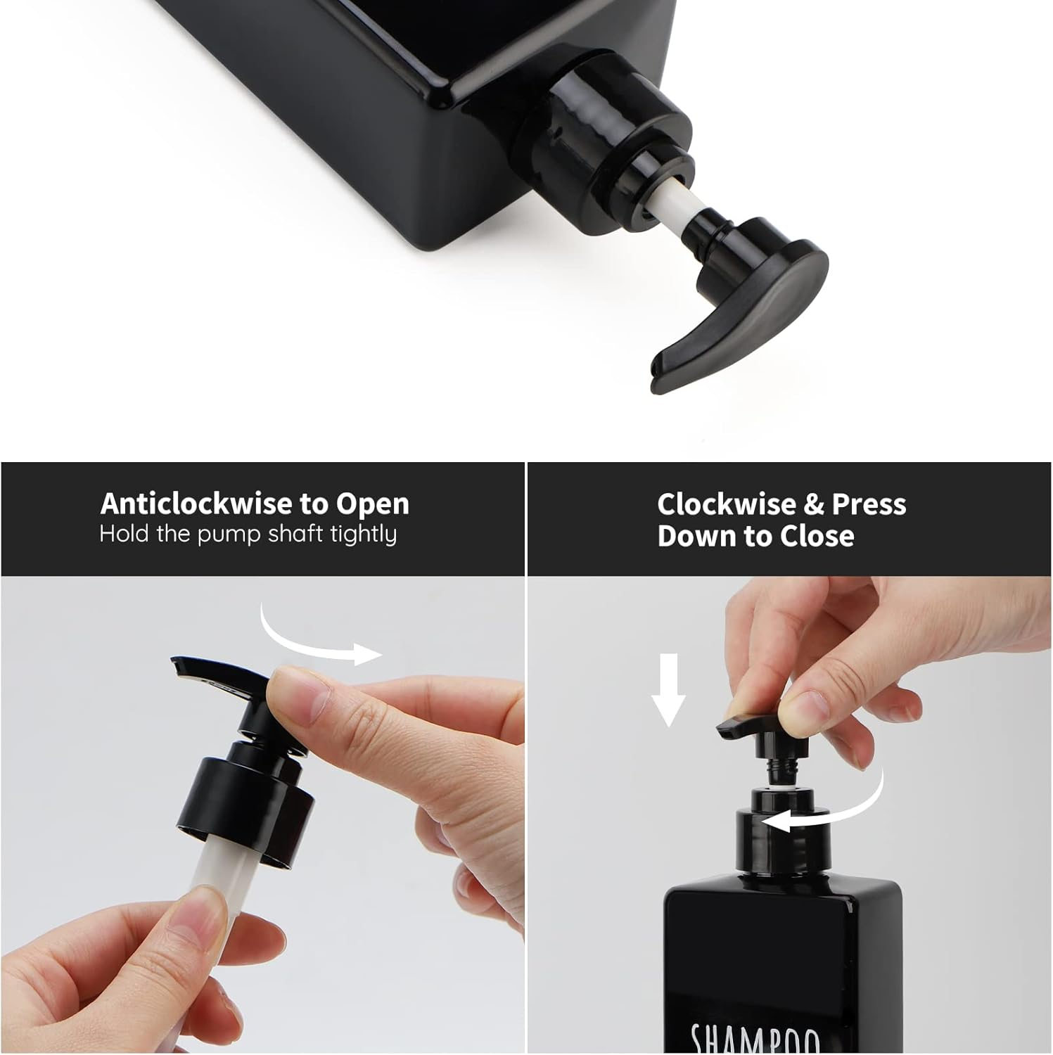 Segbeauty Square Soap Dispenser Black, 3Pcs 16.9Oz Refillable Shampoo & Conditioner Bottles, 500Ml Empty Reusable Plastic Pump Bottle Bathroom Shower Set for Body Wash Liquid Gel Lotion (SBFBA160931) image number 3