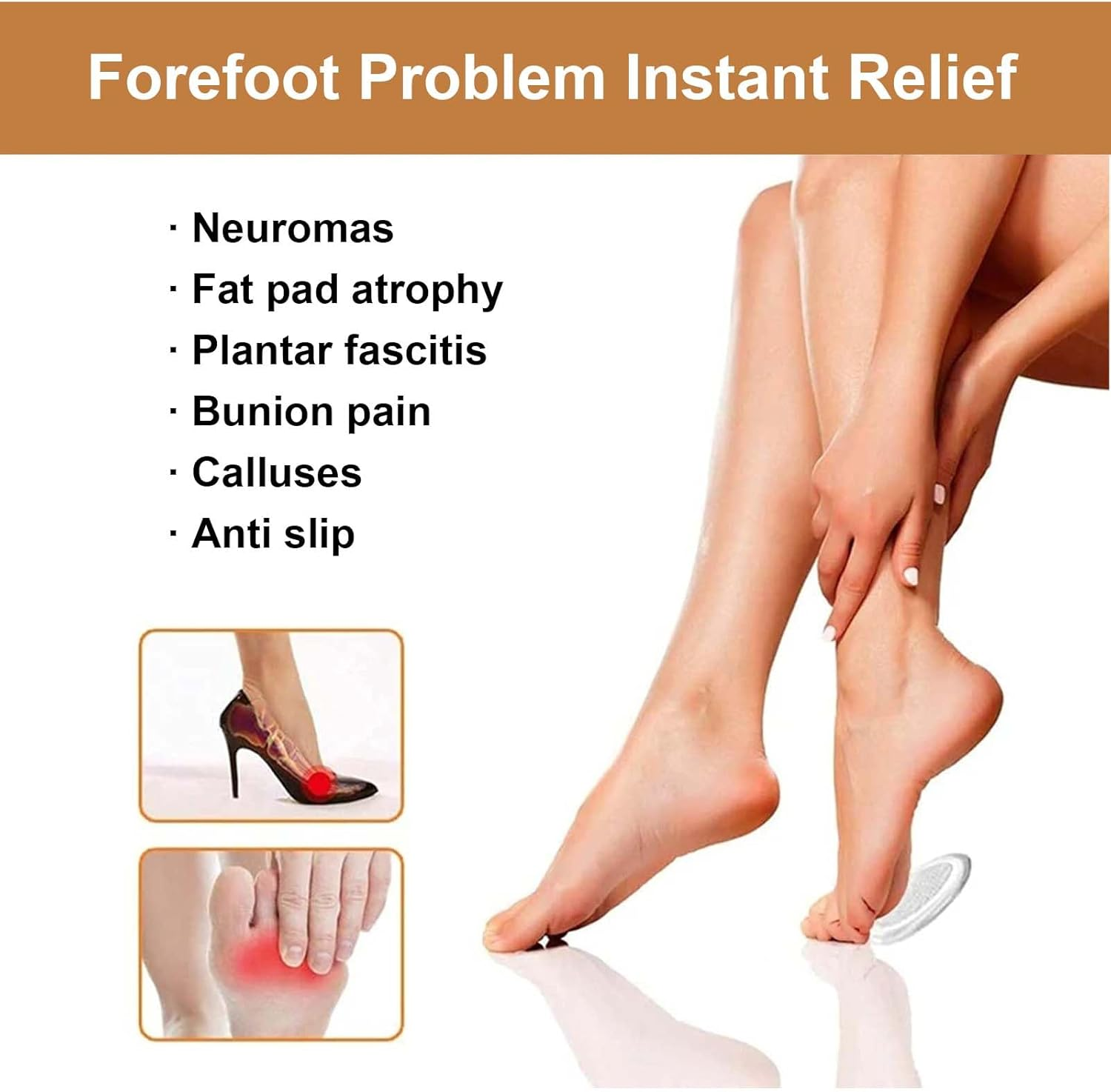 3 Pairs of Forefoot Pads, Comfort High Heels Shoe Pads, Anti-Slip Silicone Pads Forefoot, Ball of Foot Cushion with Anti-Slip Massage Function, Gel Pad Forefoot for Prevents Calluses Reduces Pain image number 4