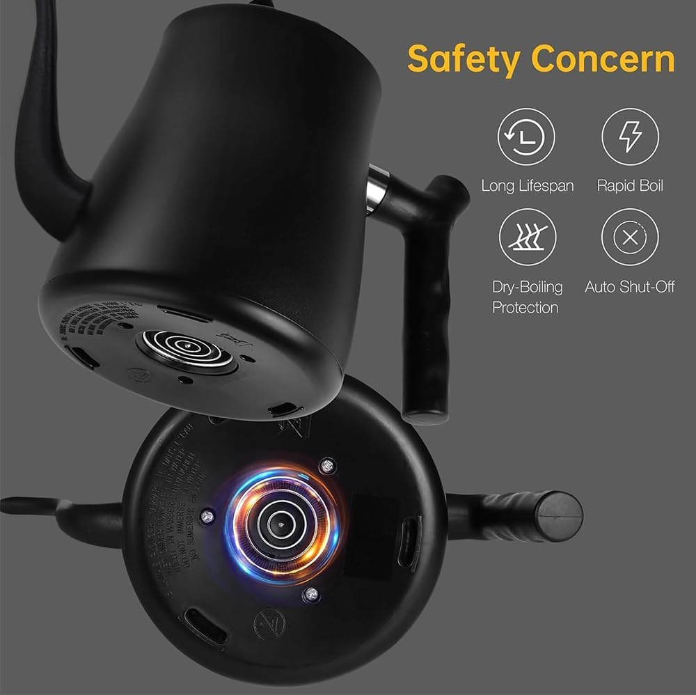 Electric Kettle, 1000Ml Electric Gooseneck Kettle, Smart Electrickettle Hand Brew Coffee Pot with 7 Temperature Control Presets, Stainless Steel Long Mouth Kettle, Auto Shut Off,1000W Quick Heating image number 5