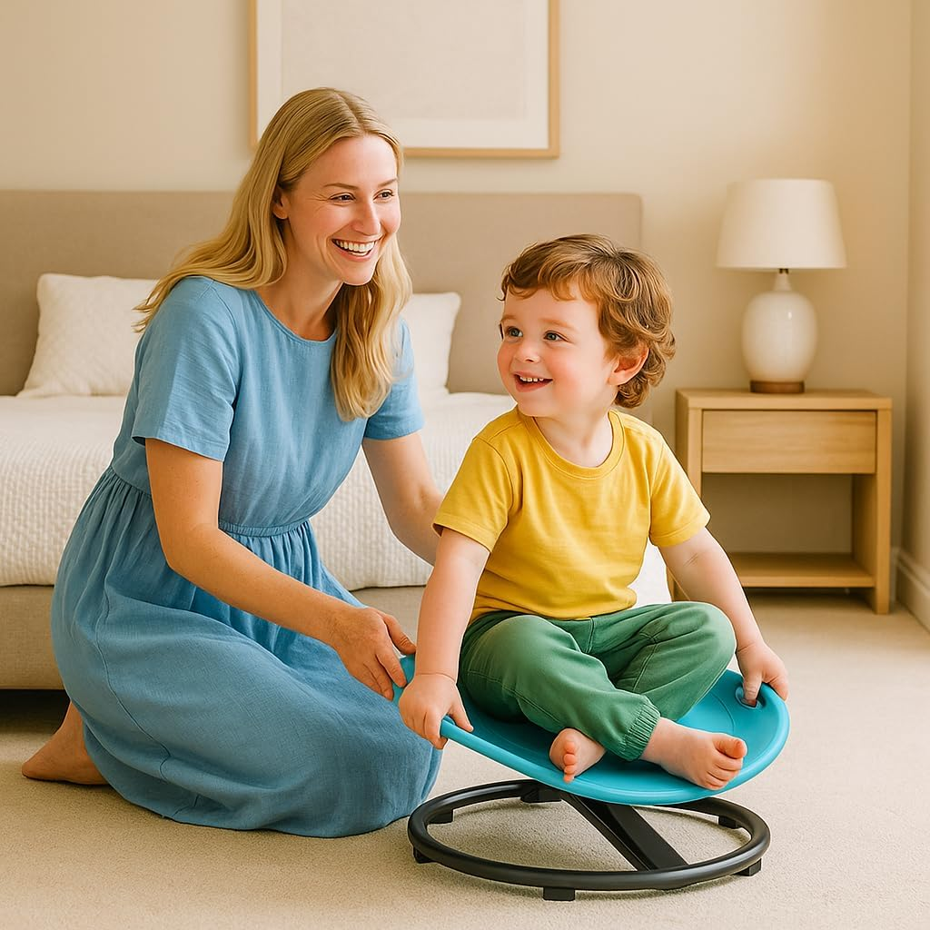 Spinning Chair for Autistic Kids - Sensory Swivel Chair with Safety Handle, Non-Slip Base, for Children with Autism & ADHD (Blue) image number 3