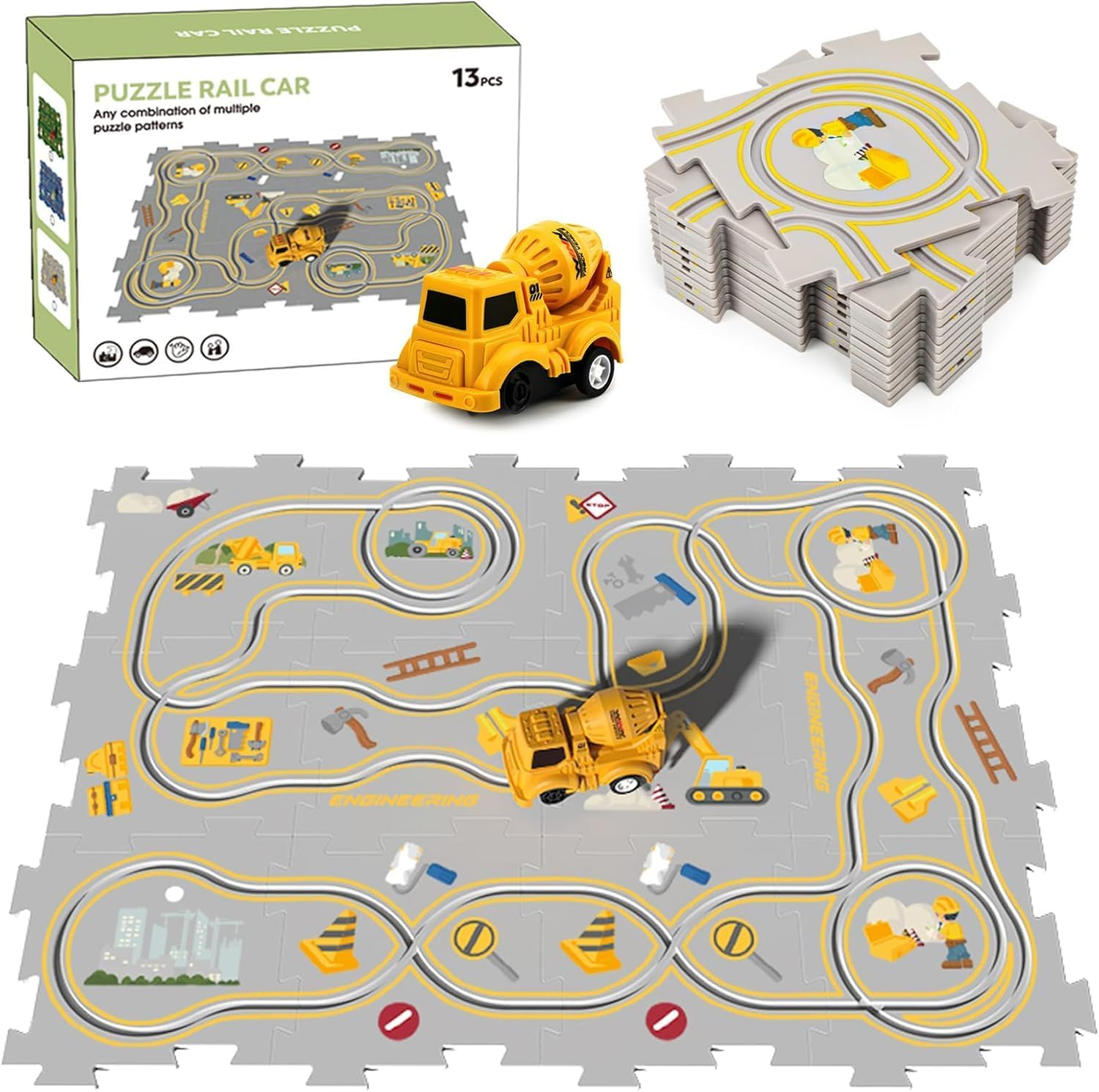 Space Astronauts Theme Puzzle Track Car Playset for Kids, Puzzle Mat Rail Train STEM Montessori Toys, DIY Road Builder Board Game Educational Gift Toys for 3 4 5 6 7 Year Old Boys
