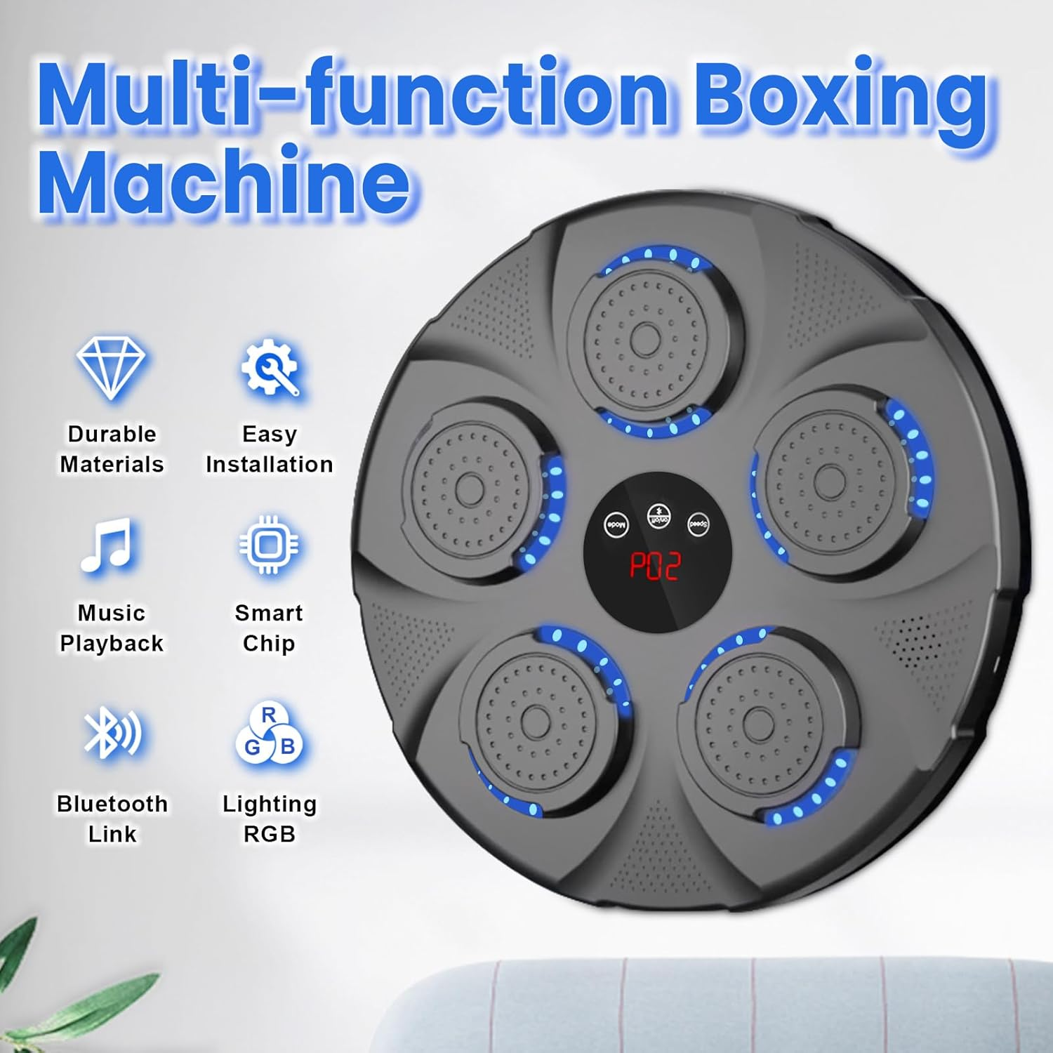 Music Boxing Machine | Wall Mounted Smart Bluetooth Boxing Trainer with 9 Training Modes & 9 Punching Speeds | Includes 2 Pairs Gloves (Adults/Kids) | Home Gym & Fitness Studio Equipment image number 4