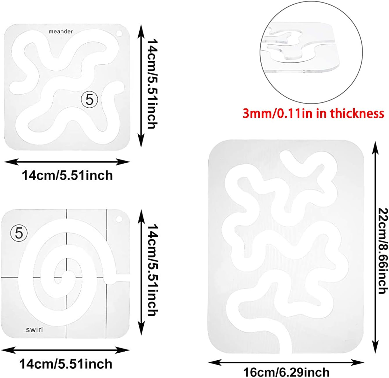 3Pcs Quilting Template Acrylic Quilting Ruler Template Free Motion Quilting Stencil Plastic Templates Transparent Sewing Ruler Set for DIY Patchwork Sewing Machines image number 2