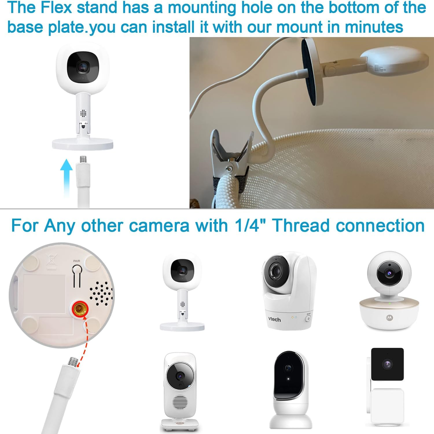 AOZTSUN Flexible Baby Monitor Mount, 15.7 Inches, Compatible with Nanit Pro Smart Baby Monitor, Long Gooseneck Arm, Camera Holder Stand, 1/4 Screw Mount image number 4