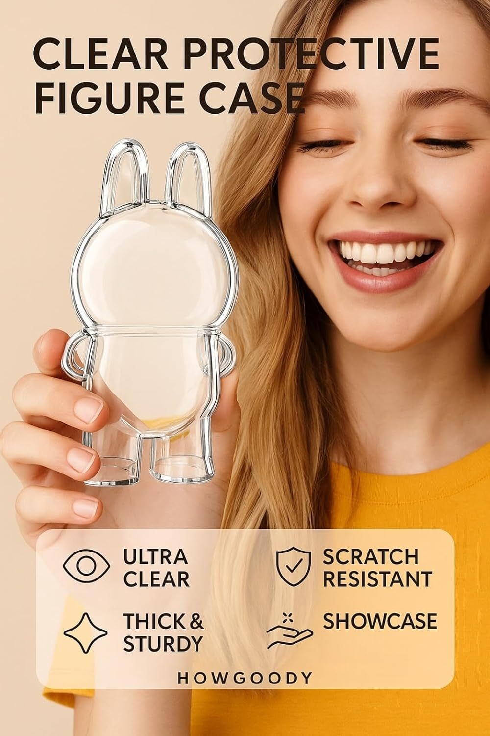 Protective Case Compatible with Standing Figure(Macaron to 3.0) - Clear Collector Storage Box with Silicone Strap,Dustproof Scratch-Resistant Portable Hanging Case for Standing(Figure Not Included) image number 4