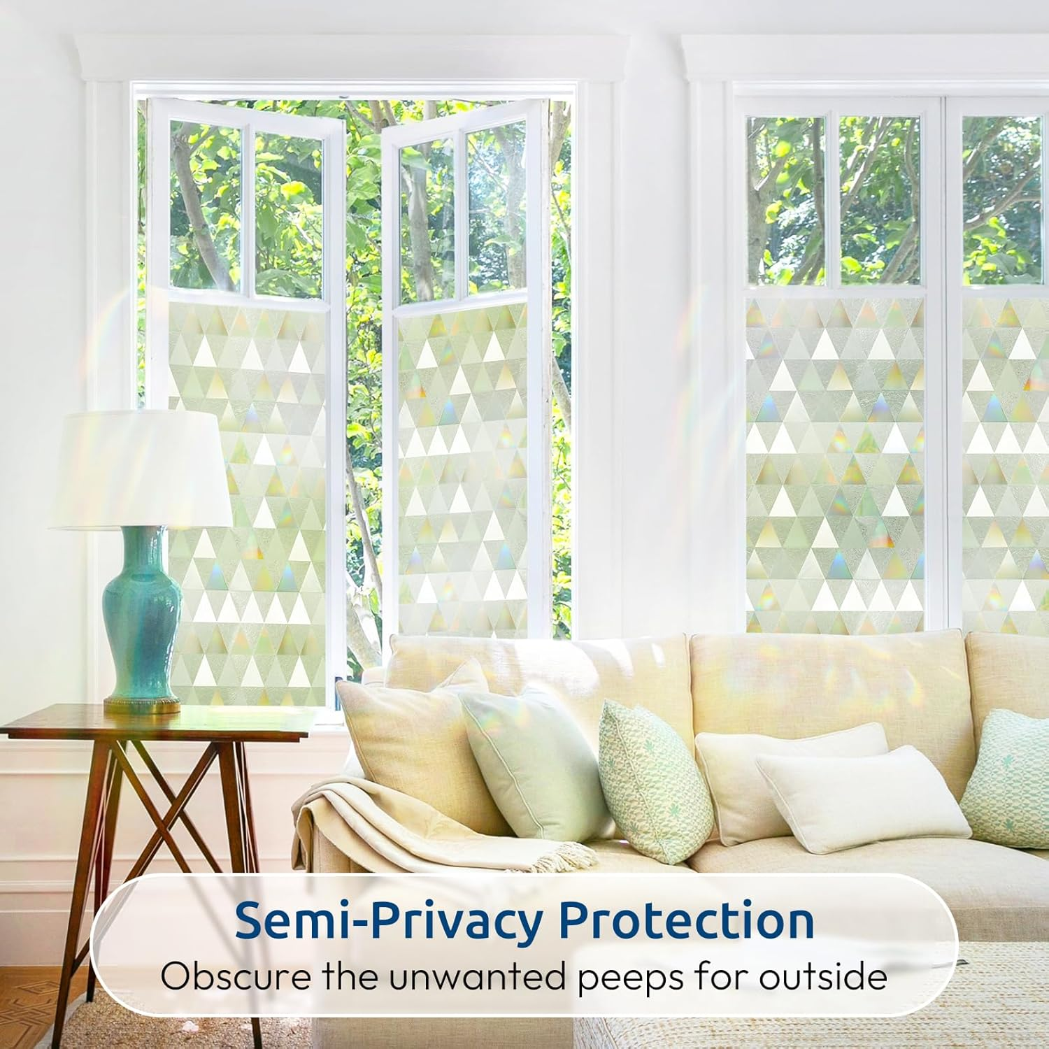 Rabbitgoo Privacy Window Film Non-Adhesive, Rainbow Window Cling 3D Decorative Window Vinyl, Stained Glass Window Covering Film Sun UV Blocking for Home Office Bathroom, 90X200Cm(35.4 X 78.7 Inches) image number 1