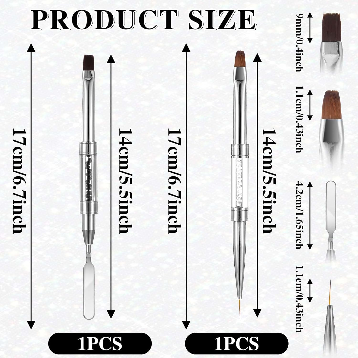 2 Pcs Builder Gel Brush，Poly Dual Ended Flat Gel Nail Brushes 2 in 1 Design Flat Manicure Spatula with Transparent Pen Box for Gels Acrylic Nails Extension(White，Black)