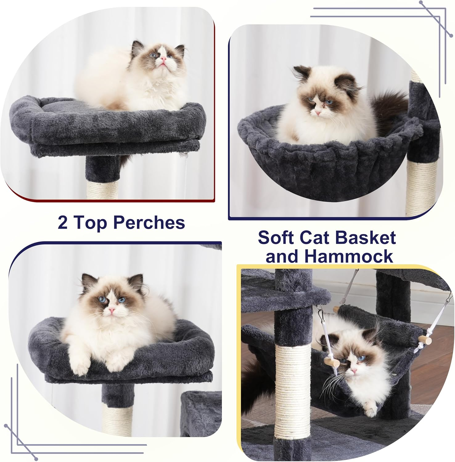Gitelsnour Cat Tree, 71'' (180Cm) Cat Tower for Indoor Cats Large Adult, Multi-Level Cat Tree Tower with 2 Scratching Boards/Posts, 2 Plush Perches, 2 Cat Condos, Hammock, Smoky Gray GCT032G - Black And Red image number 3