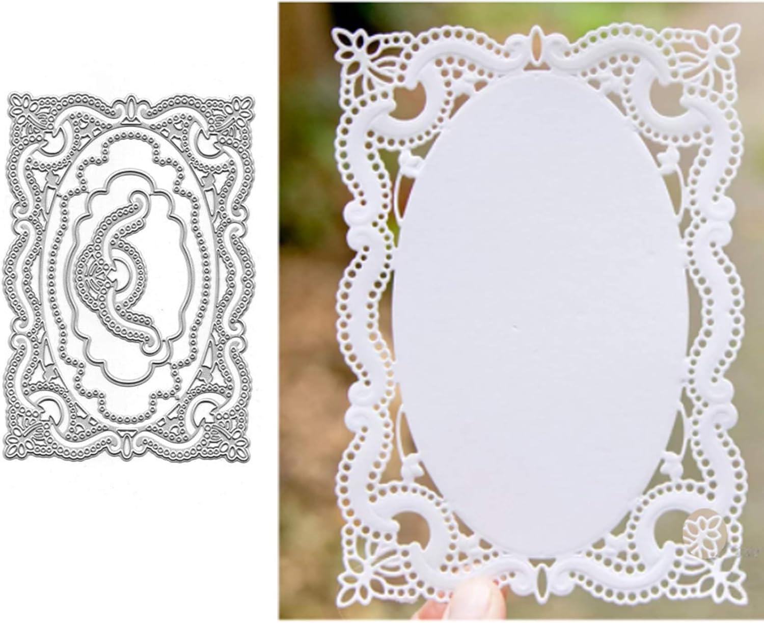 Lace Flower Frame Metal Die Cuts, Wedding Lace Edge Hole Rectangular Frame Cutting Dies Cut Stencils for DIY Scrapbooking Album Decorative Embossing Paper Dies Card Making image number 2