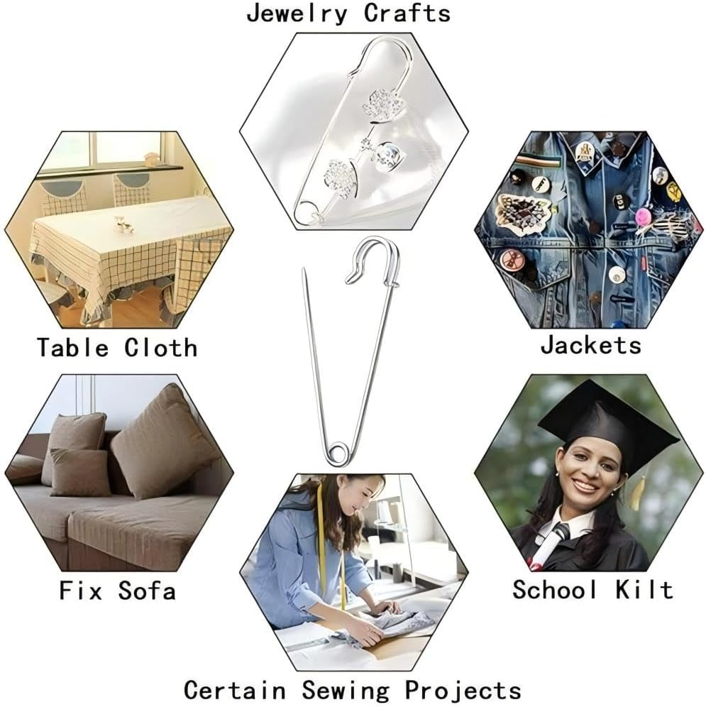 48 Pcs Heavy Duty Safety Pins, Assorted Sizes 1.9",2.95",3.94", Large Safety Pins, Pack of 48 Strong Sturdy Bulk Pins, Heavy Duty Pin Bulk for Clothes Leather Canvas Blankets Crafts Skirts Kilts image number 3