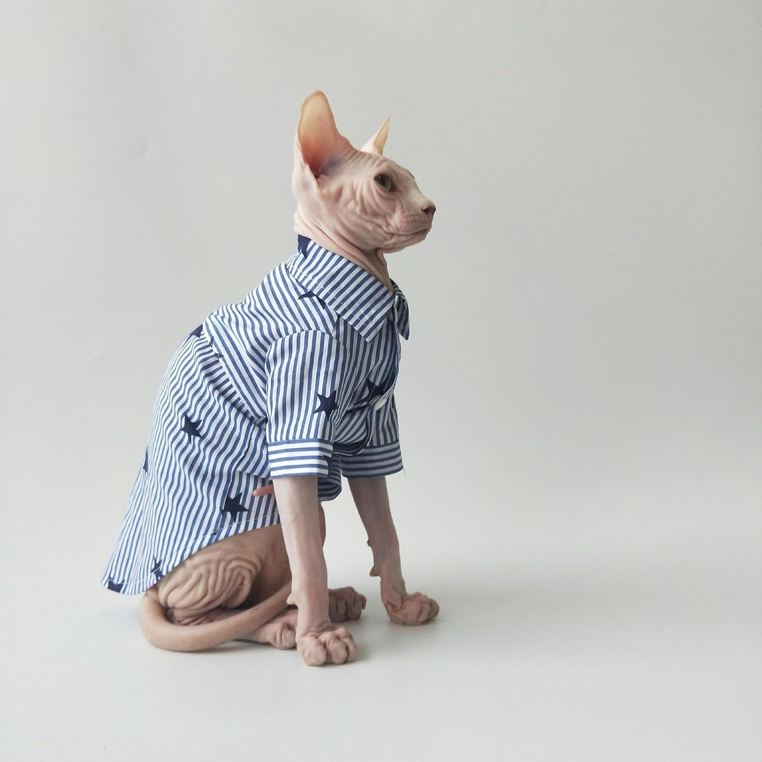 IUOUTG Sphynx Cat Clothes Hairless Cat T-Shirt Classic Stripe Kitten Shirt with Sleeves Female Male Comfortable Kitten Vest Pet Costume for Cats Puppy Small Dogs image number 1