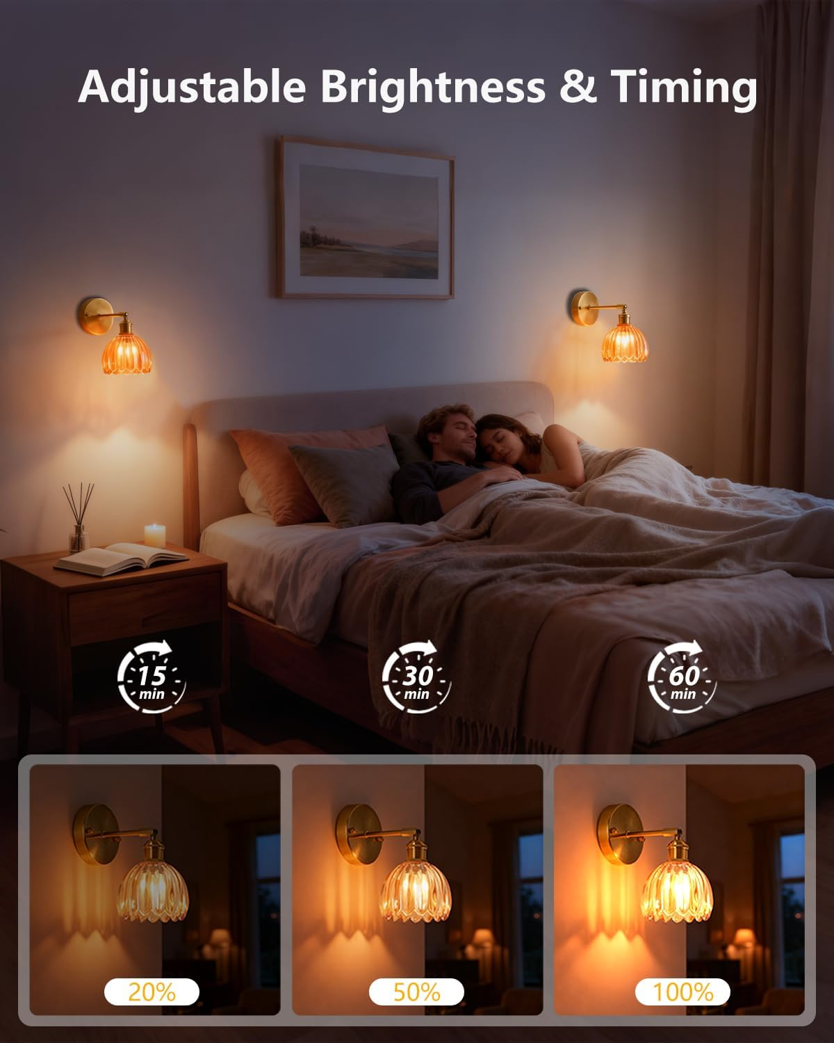 Battery Operated Wall Sconce Set of 2, Vintage Gold Rechargeable Wall Lights with 6000Mah Dimmable Bulbs and Remote, 16 Colors Portable Lighting for Wall Painting, Living Room, Bedroom, Hallway image number 1