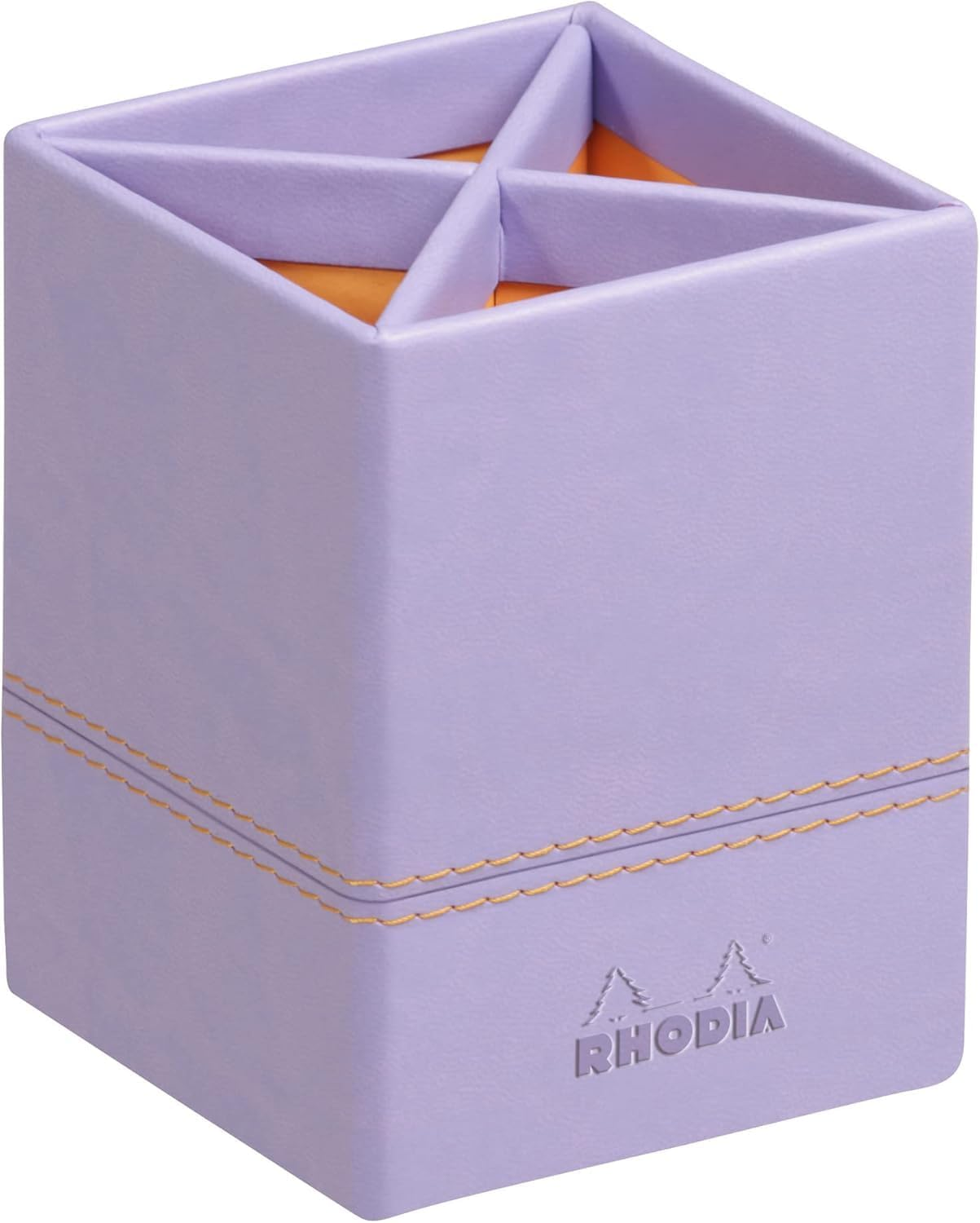 RHODIA 318816C - Anise Pencil Pot - 8X8X11 Cm - Orange Saddle Stitching - Faux Leather Exterior - Rhodiarama Home Office Collection - Office Organization & Design Storage image number 1