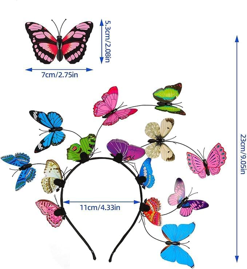 Butterfly Headband, Headband Butterfly Fascinator Headband with 8 Butterfly Hair Clips, Butterfly Headpiece Women Girls for Wedding Party Costume Women Girls image number 5