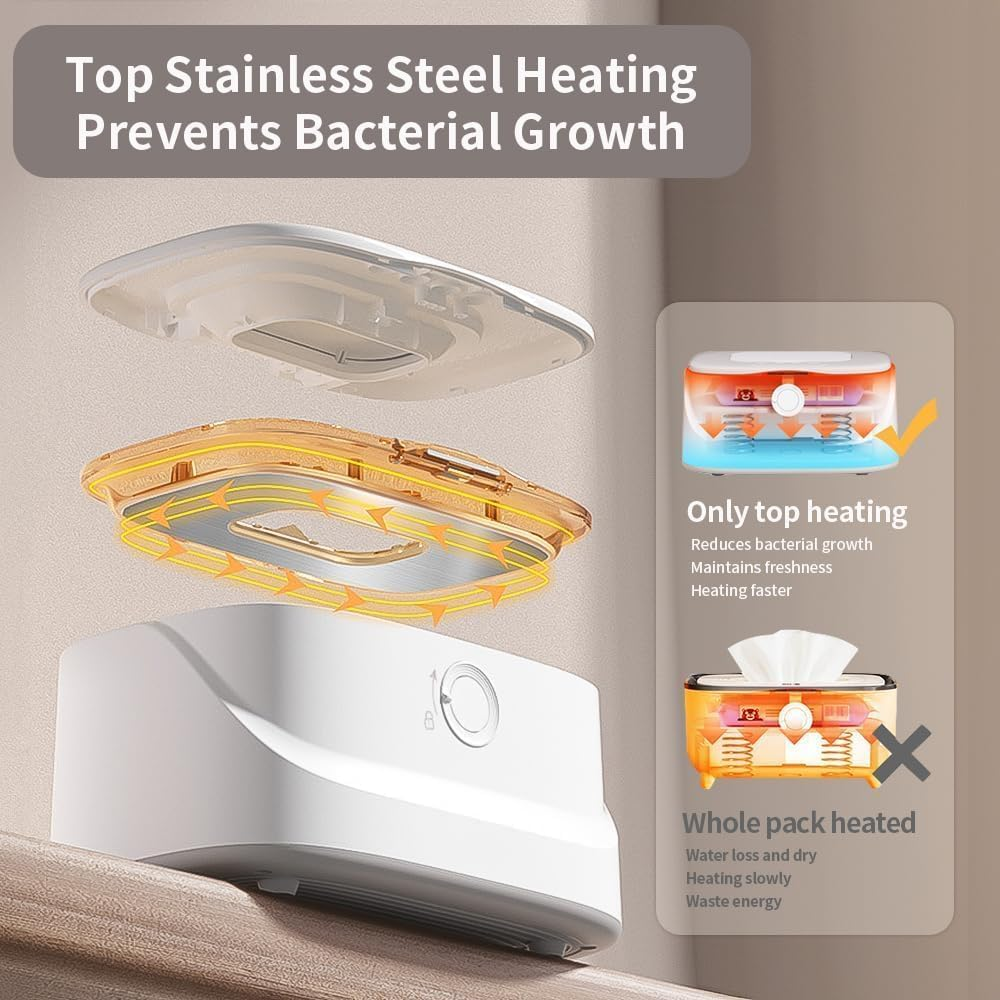 ◉ Baby Wipe Warmer, Innovative Spring Design, Large Capacity Wipes Dispenser with 3 Temperature Modes | Night Light | USB Powered | Fast & Even Heating | Newborn Essentials for Home Car Travel image number 5