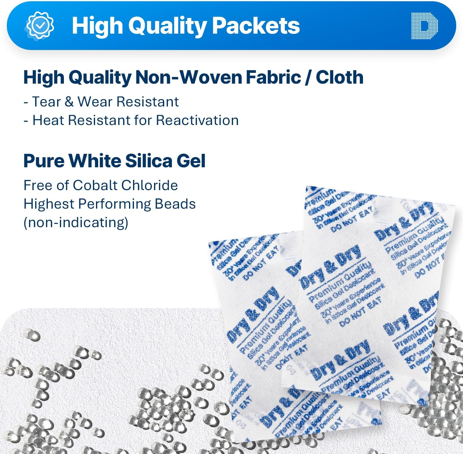 Dry & Dry 20 Gram Pack of 20 Silica Gel Packets Desiccant Dehumidifiers image number 6