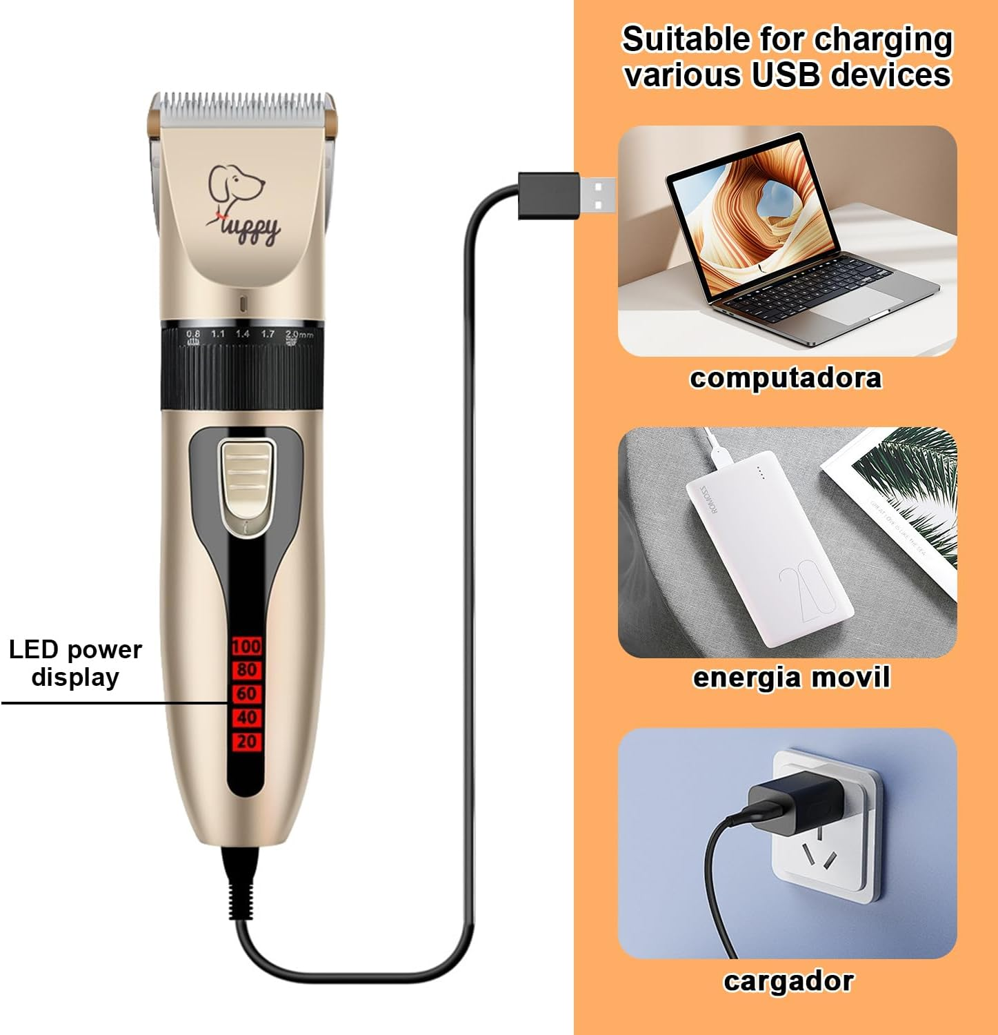 Dog Clippers, Dog Grooming Kit, Rechargeable with Comb Guide. Pet Grooming Kit, Dog Nail Polisher/File/Scissors. with 4 Cutter Heads for Dogs, Cats and Other Pets image number 3