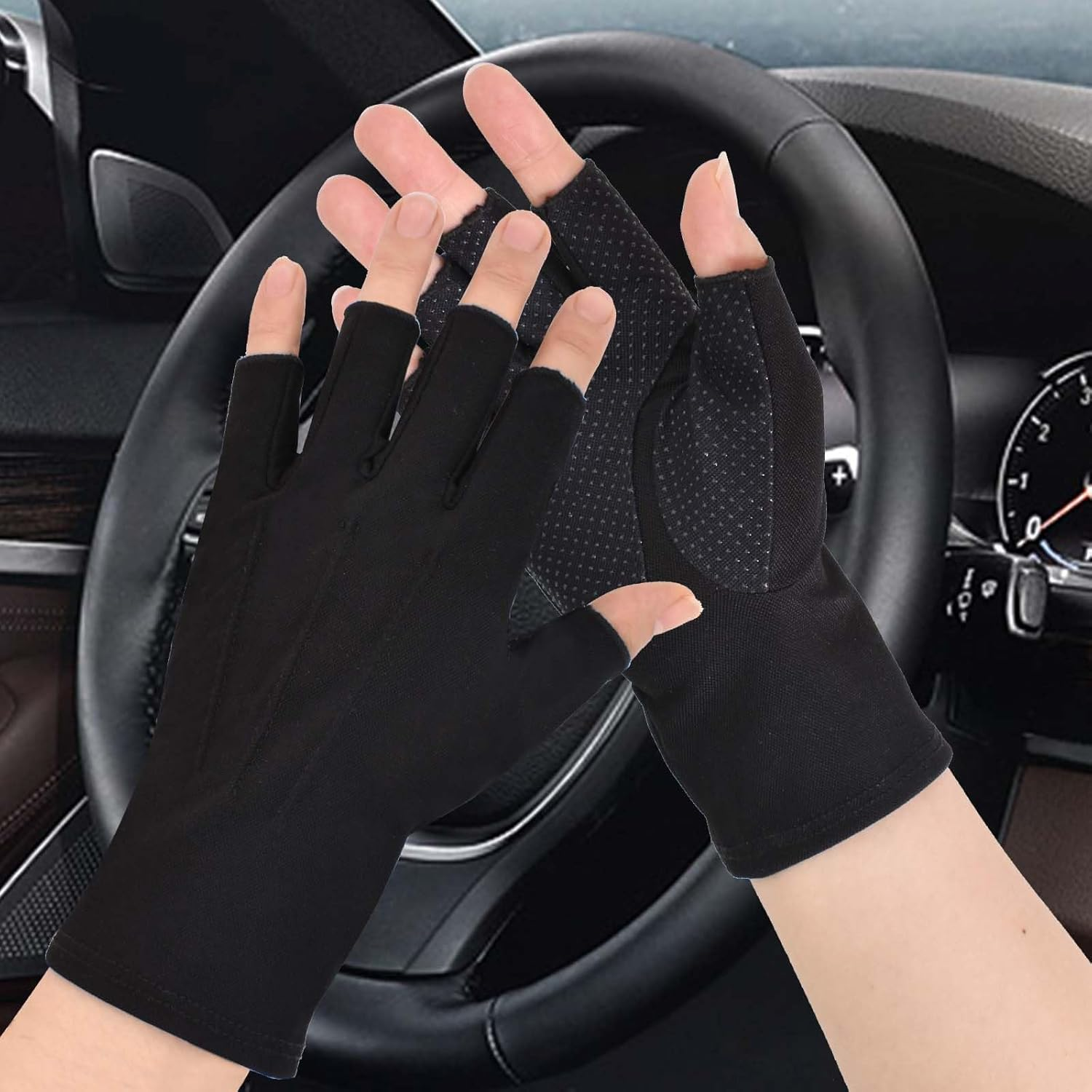 Half Finger Driving Glovs for Men Women, Riding Touch Screen Gloves Cycling Golf Fishing Fingerless Mitten for Outdoor Sports, Black image number 1