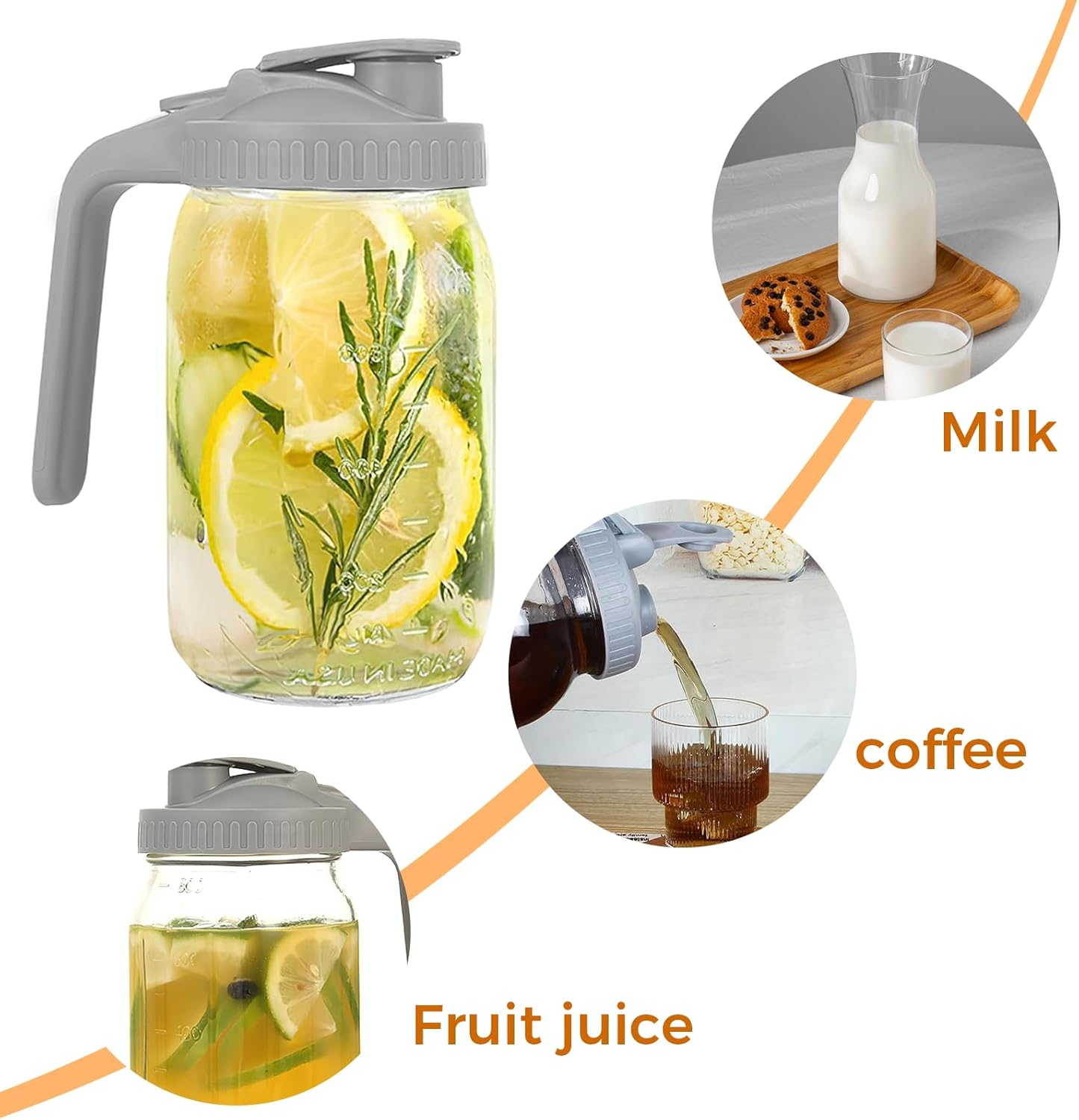 32 Ounce Glass Mason Jar Water Bottle with Spout Handle Leak Proof Silicone Seal Ideal for Cold Brew Coffee Milk Juice Lemonade Breast Milk Storage and Other Beverages Easy Clean Ergonomic Design