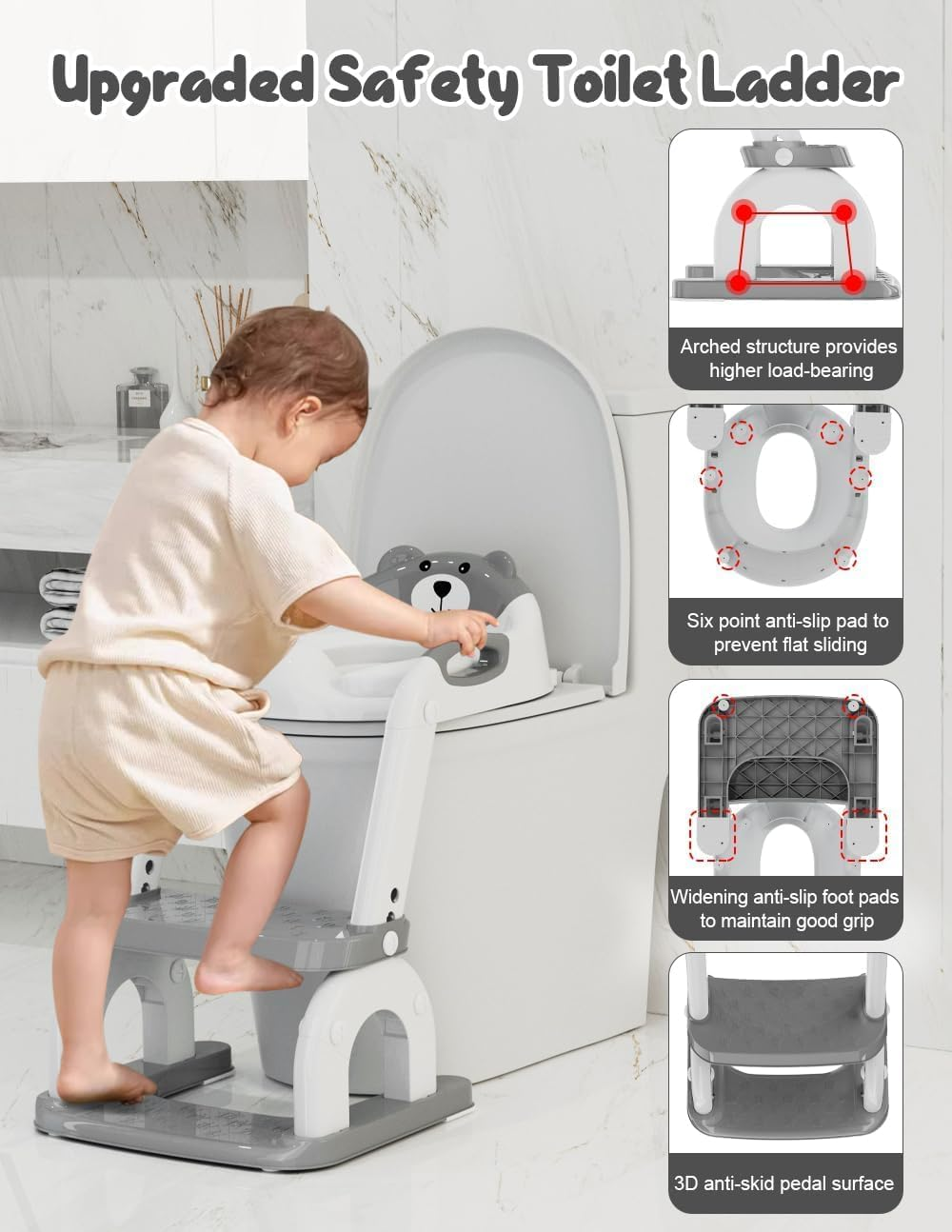 Toddler Potty Training Seat 2-In-1: Removable Potty Seat with Non-Slip Step Stool, Safety Handles & Splash Guard - Waterproof Cushion (Girls & Boys) image number 5