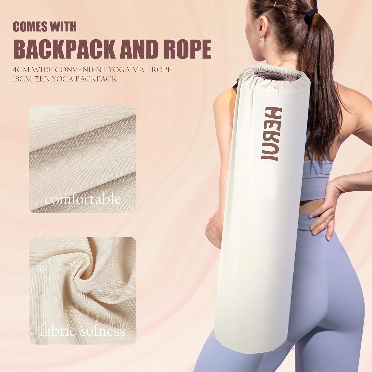 HERUI Yoga Mat with Alignment Lines - Anti-Slip TPE Exercise Mat for Yoga & Pilates - 183CM X 61CM X 6MM - Includes Carry Bag, Perfect for Beginners & All Levels - Light Purple + Light Gray image number 6