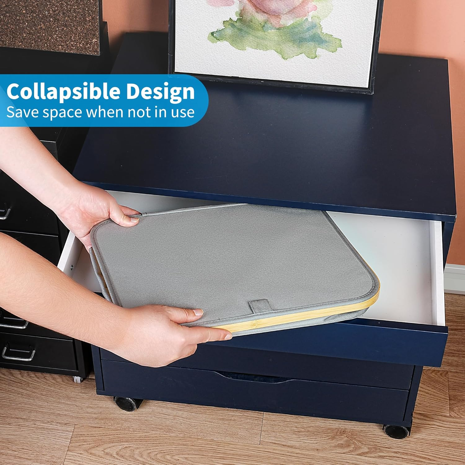 Efluky Laundry Basket with Lid and Removable Bag, 100L Tall Laundry Hamper with Bamboo Handles, Aesthetic Dirty Clothes Bin for Laundry Room, Bathroom, Bedroom and Dorm, Silver Grey image number 5