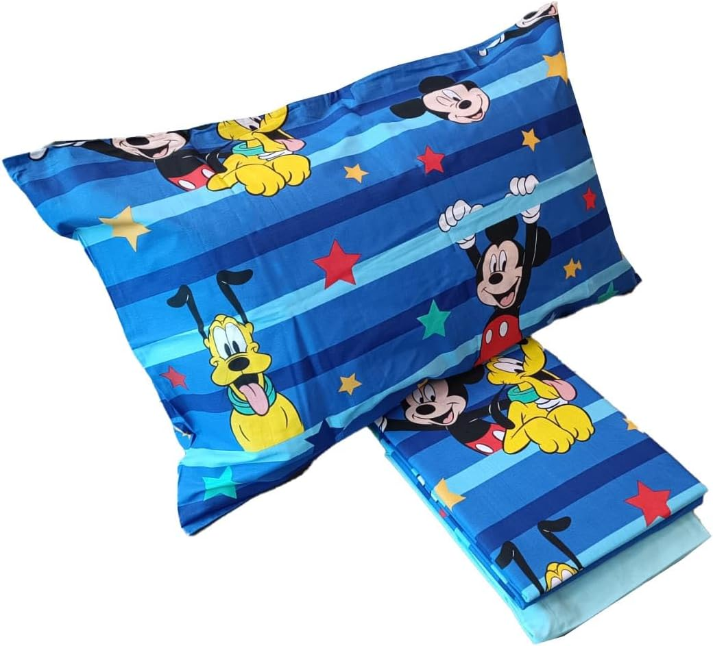 Mickey Mouse, King Size Bed Sheet, Bed Set, Top Sheet, Fitted Sheet, Pillowcase, Blue, Disney, 100% Cotton, Official Product image number 4