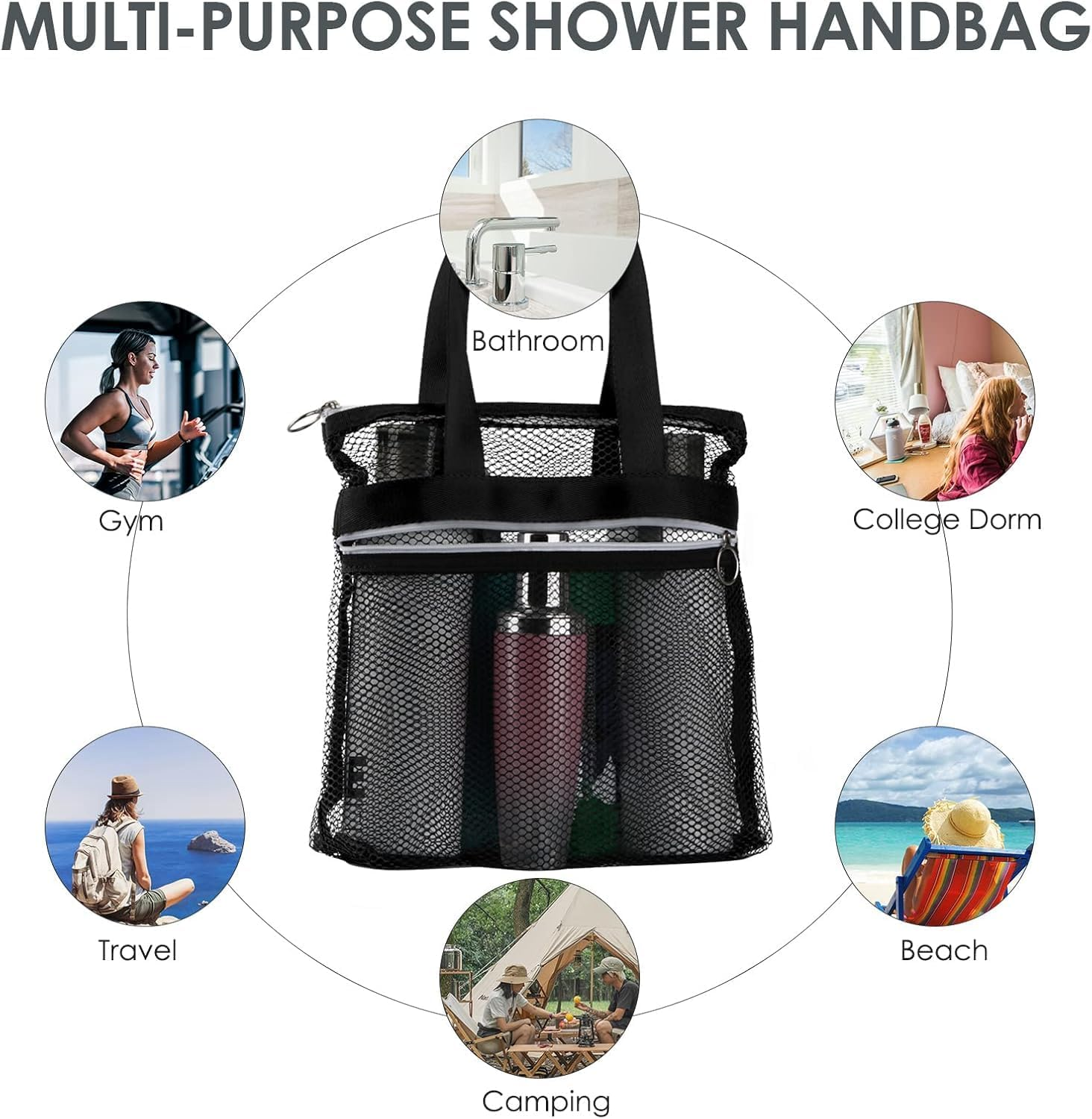 Mesh Shower Caddy Bag Quick Dry Tote Bag,1Pc Shower Caddy Quick Dry Mesh Tote Bag Mesh Shower Caddy Bag,Mesh Shower Caddy Bag Hanging Toiletry Tote Bag,Mesh Shower Caddy Quick Dry Tote Bag with Zipper - Pink image number 4