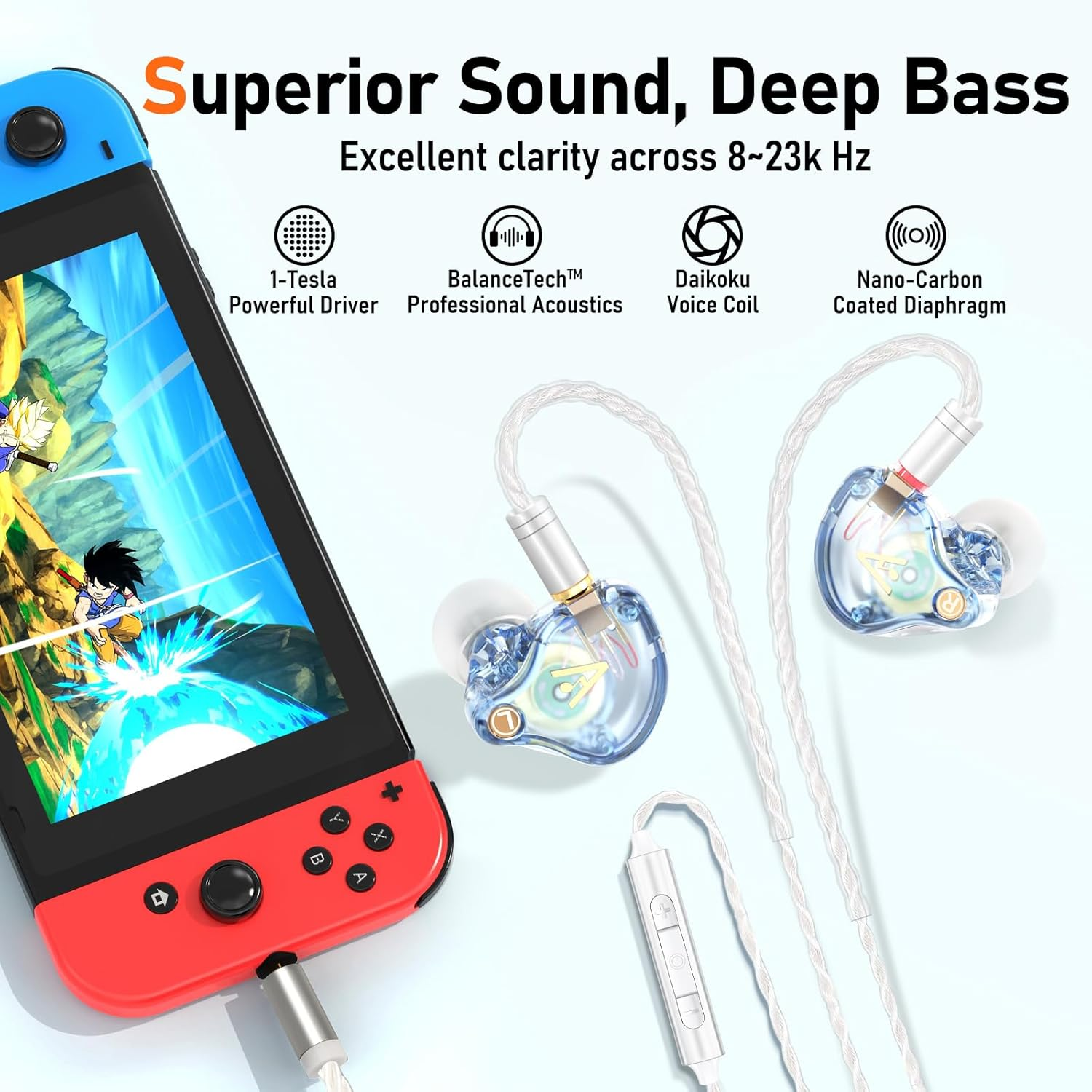 Vibes 202M Wired Earbuds - Hifi in Ear Monitor Headphones - Noise-Isolating Ear Buds W/ Mic - Clear Sound, Deep Bass & Comfort-Fit Gaming Earphones - MMCX to 3.5Mm & Silver Plated Cord, Carrying Case image number 4