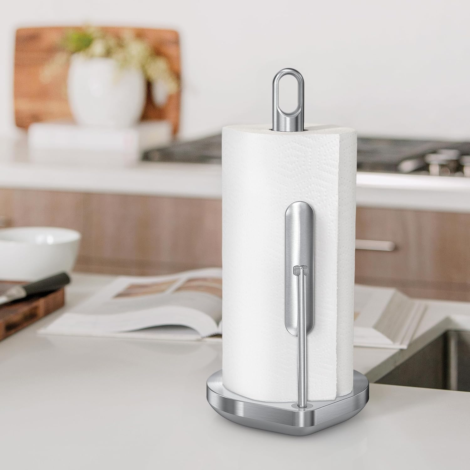 Simplehuman Tension Arm Standing Paper Towel Holder, Brushed Stainless Steel image number 3