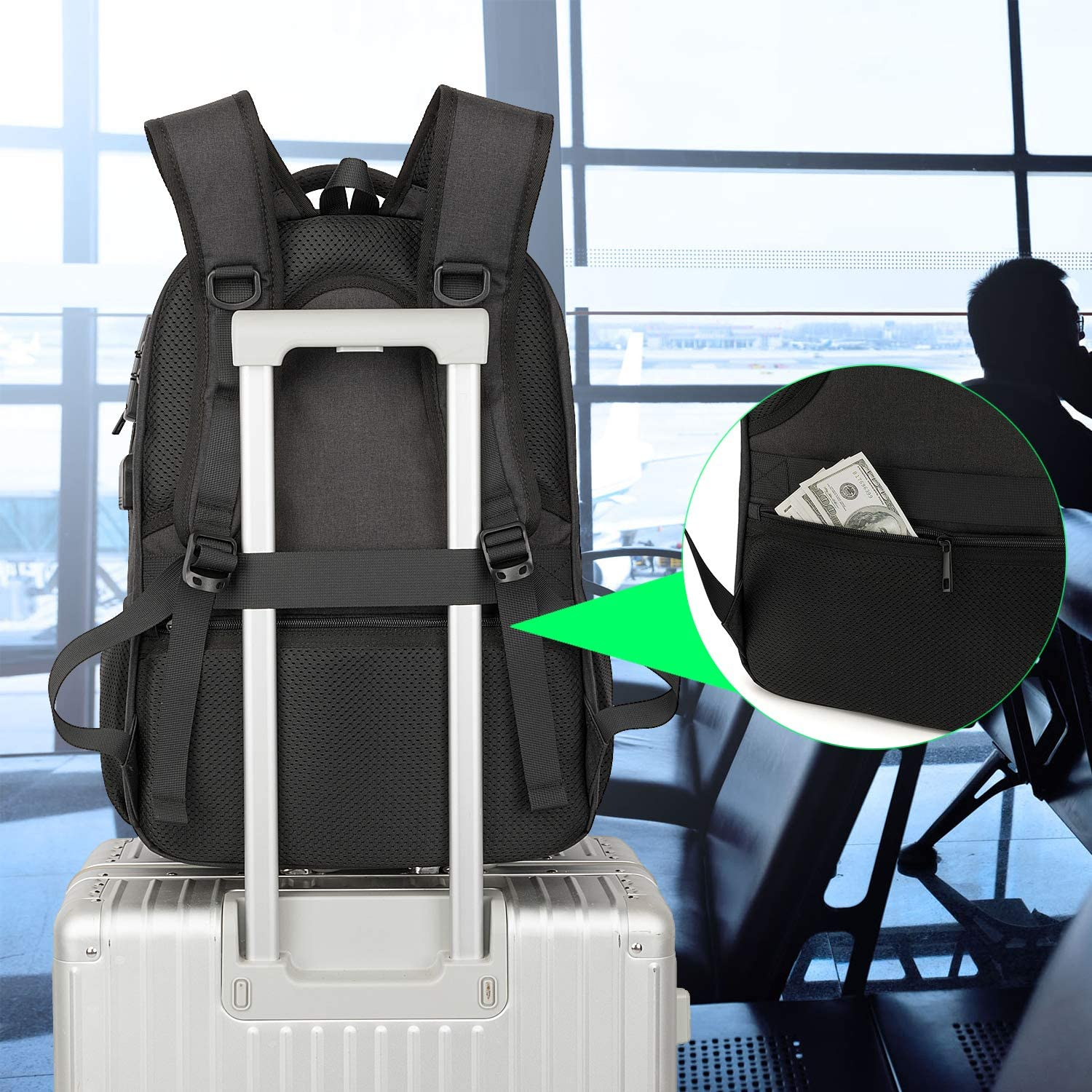 Travel Laptop Backpack Water Resistant Anti-Theft Bag with USB Charging Port and Lock 17.3 Inch Computer Business Backpacks for Women Men College School Student Gift,Bookbag Casual Hiking Daypack - X3 Grey image number 6