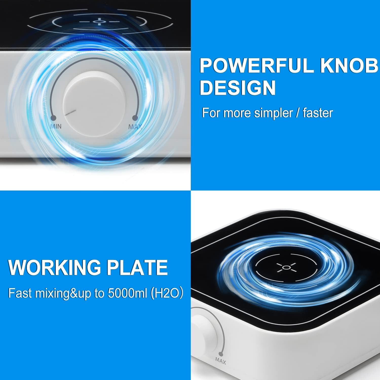 FOUR E'S SCIENTIFIC 5L Magnetic Stirrer with Magnetic Stir Bar and Magnetic Stir Bar Retriever, Max Stirring Capacity 5000Ml, 500-3000RPM Magnetic Mixer(No Heating) image number 2