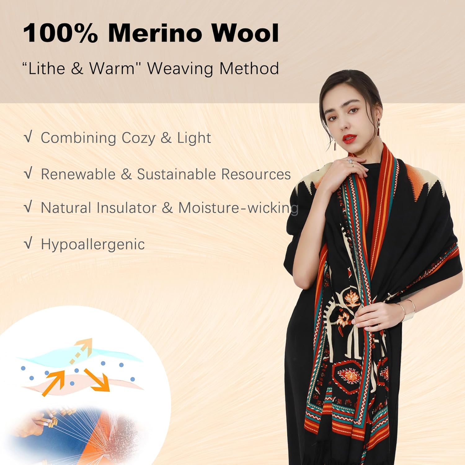 DANA XU Women'S 100% Merino Wool Extra Large Pashmina Shawl and Wraps Blanket Travel Scarf Cashmere Fall Winter Floral image number 6