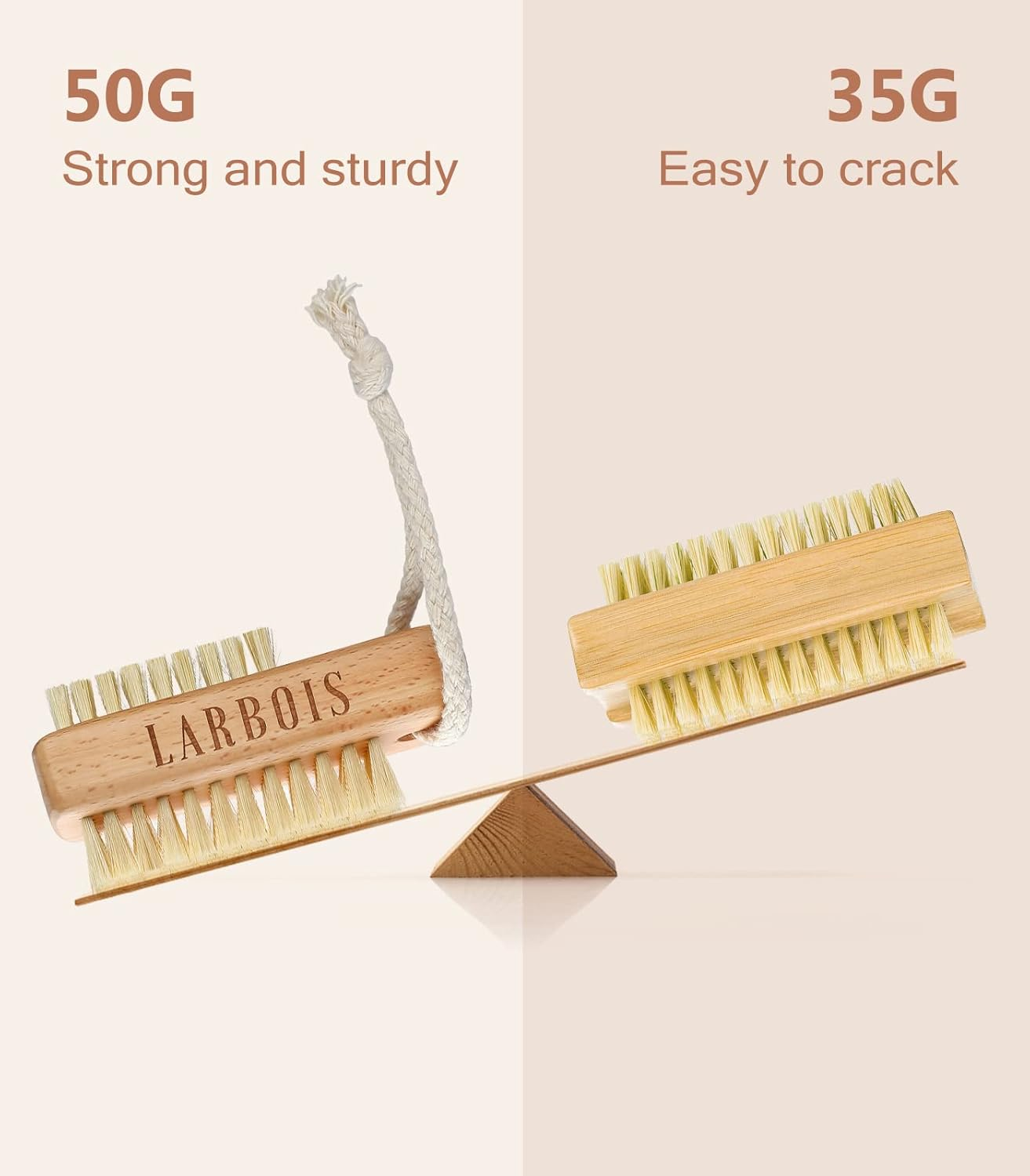 Larbois Nail Brush for Cleaning Fingernails, 2Pack Wooden Nail Brushes Fingernail Brush for Cleaning Nail Scrub Brush Two-Sided with Hanging Rope (Beechwood)