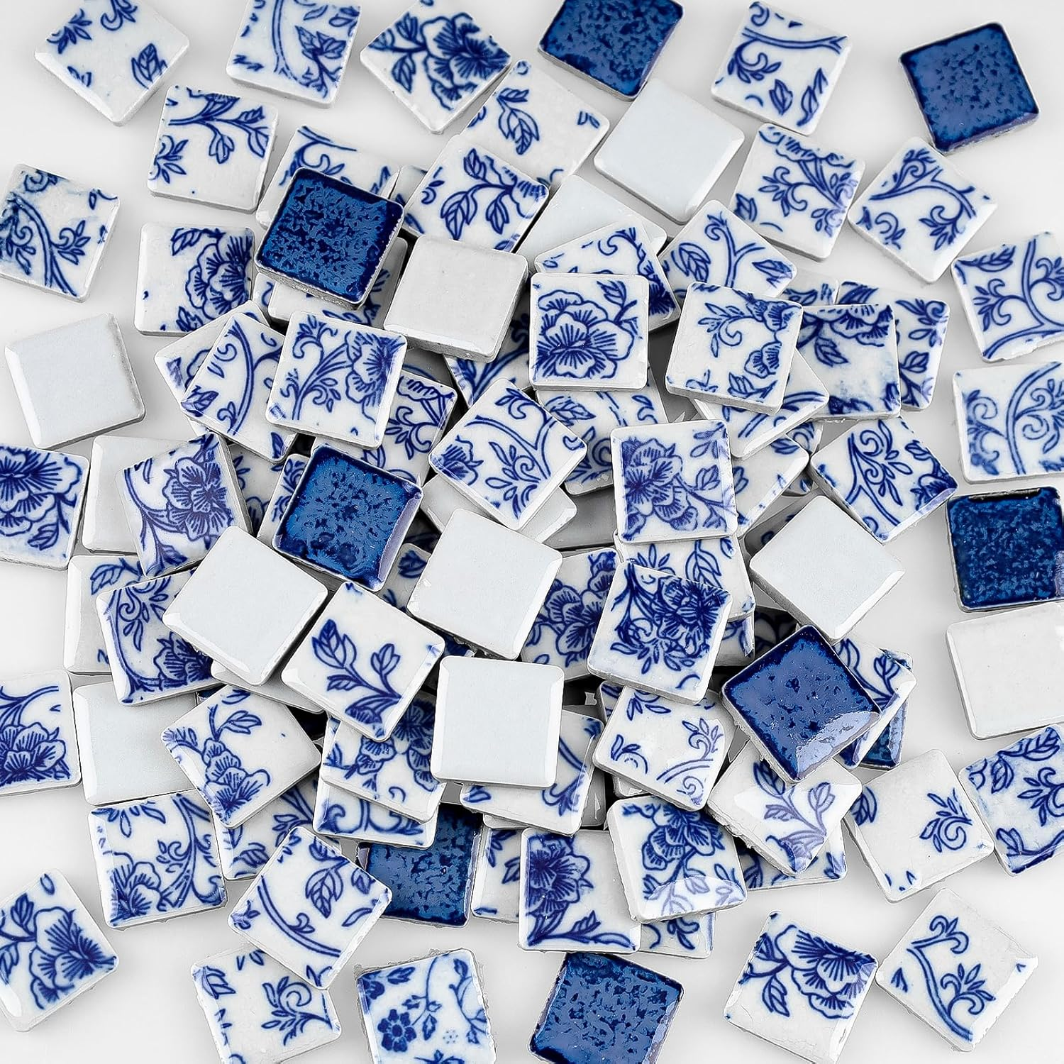 2.5X2.5 Cm 121 Pcs Ceramic Mosaic Tiles for Crafts Adults Kit Blue and White Tile Sheet China Ceramic Art Tile Handcraft Porcelain Tiles Home Wall Floor Pool Flower Pots Decor
