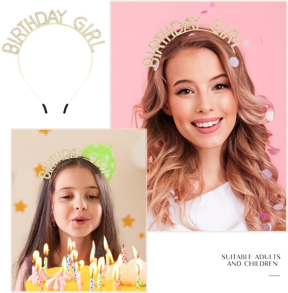 Birthday Sash and Crown, Girl Headband Tiara Rhinestone, Happy Birthday Sash, Glitter Golden Yellow Accessories Set, Party Decorations, Supplies Stuff Gifts for Girls Princess Queen Women Adult Woman image number 5