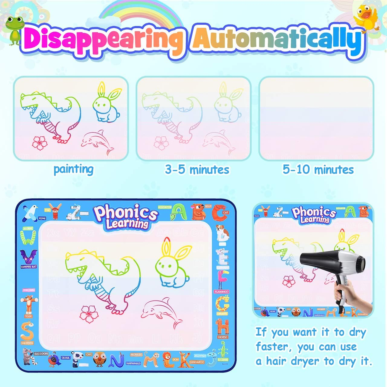 Toys for 3-9 Year Old Boys Girls,Vingtank Water Drawing Mat for Kids Age 3-8 Kids Gifts Educational Toys for 3-9 Year Old Magic Doodle Mat for Kid Christmas Ideal Gifts image number 3