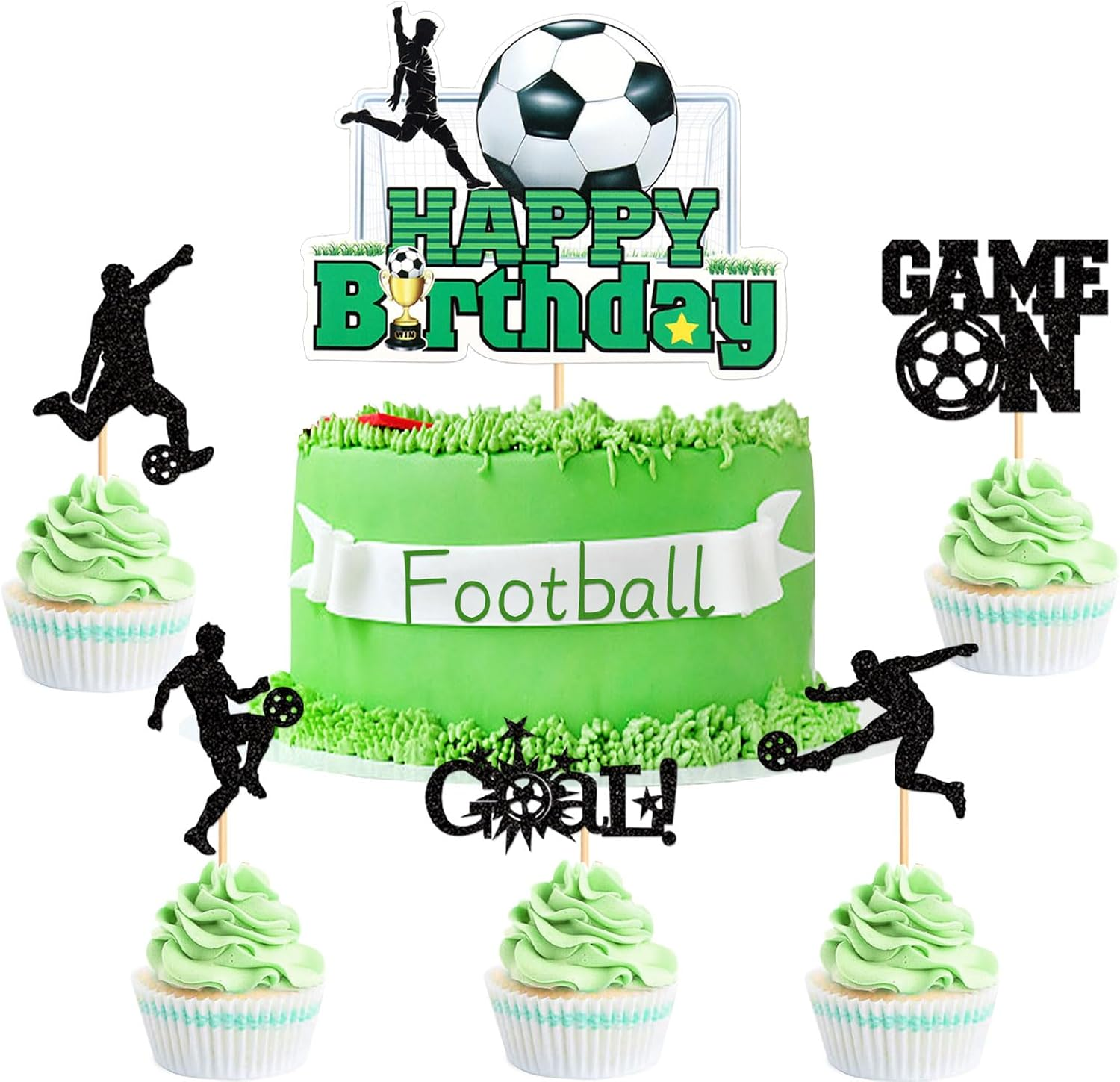 25 Pack Soccer Cupcake Topper Sport Theme Cupcake Picks Game Day Soccer Ball Toothpicks Football for Men Boys Birthday Decorations Supplies Man