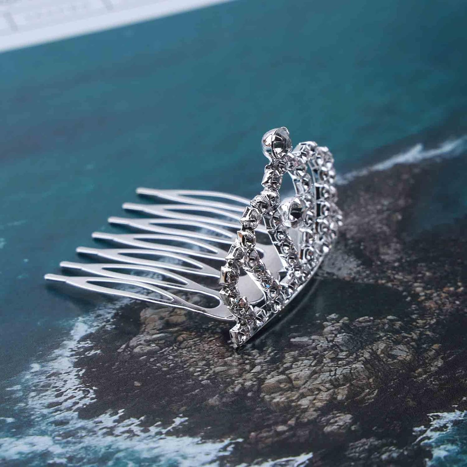 Yheakne Vintage Princess Crown Comb Crystal Small Tiara Crown Headband Shiny Rhinestone Crown Hair Comb Mini Tiara Comb for Girls Birthday Party Prom Hair Accessories (Silver A) image number 3