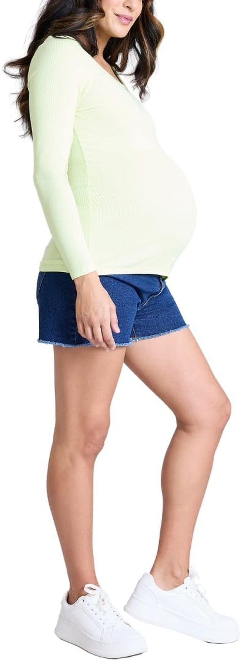 Motherhood Maternity Women'S Long Sleeve Square Neck Ribbed Pregnancy T-Shirt image number 1