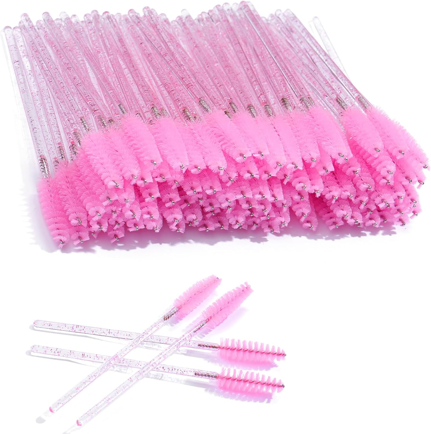 300PCS Disposable Eyelash Brushes - Crystal Mascara Wands - Eyelash Spoolies & Eyebrow Brushes - Makeup Applicators for Lash & Brow Grooming - Castor Oil Application - Cosmetic Tools (Pink)