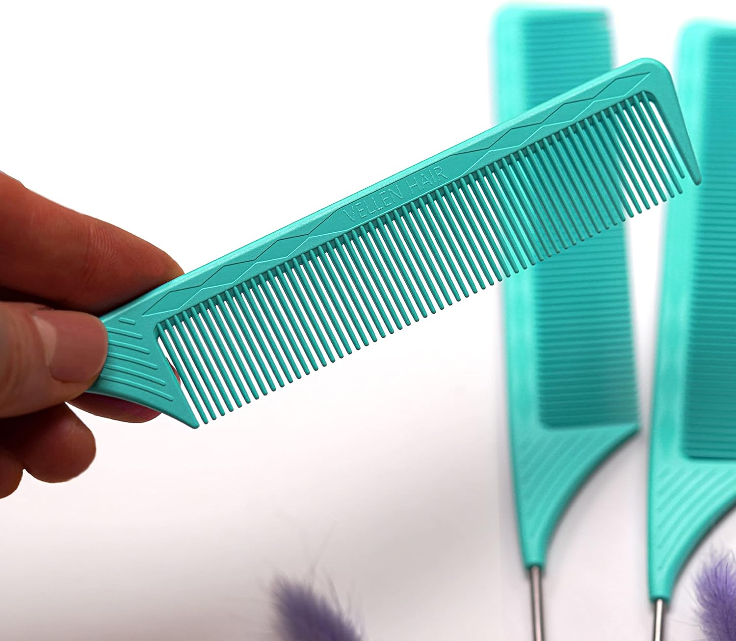 Vellen Hair Professional 9 Inch Rat Tail Combs for Hair Stylists, PEI Material 430&deg;F Heat Resistant and Antistatic, Styling and Highlighting,3 Pack (Mint) - Mint image number 4