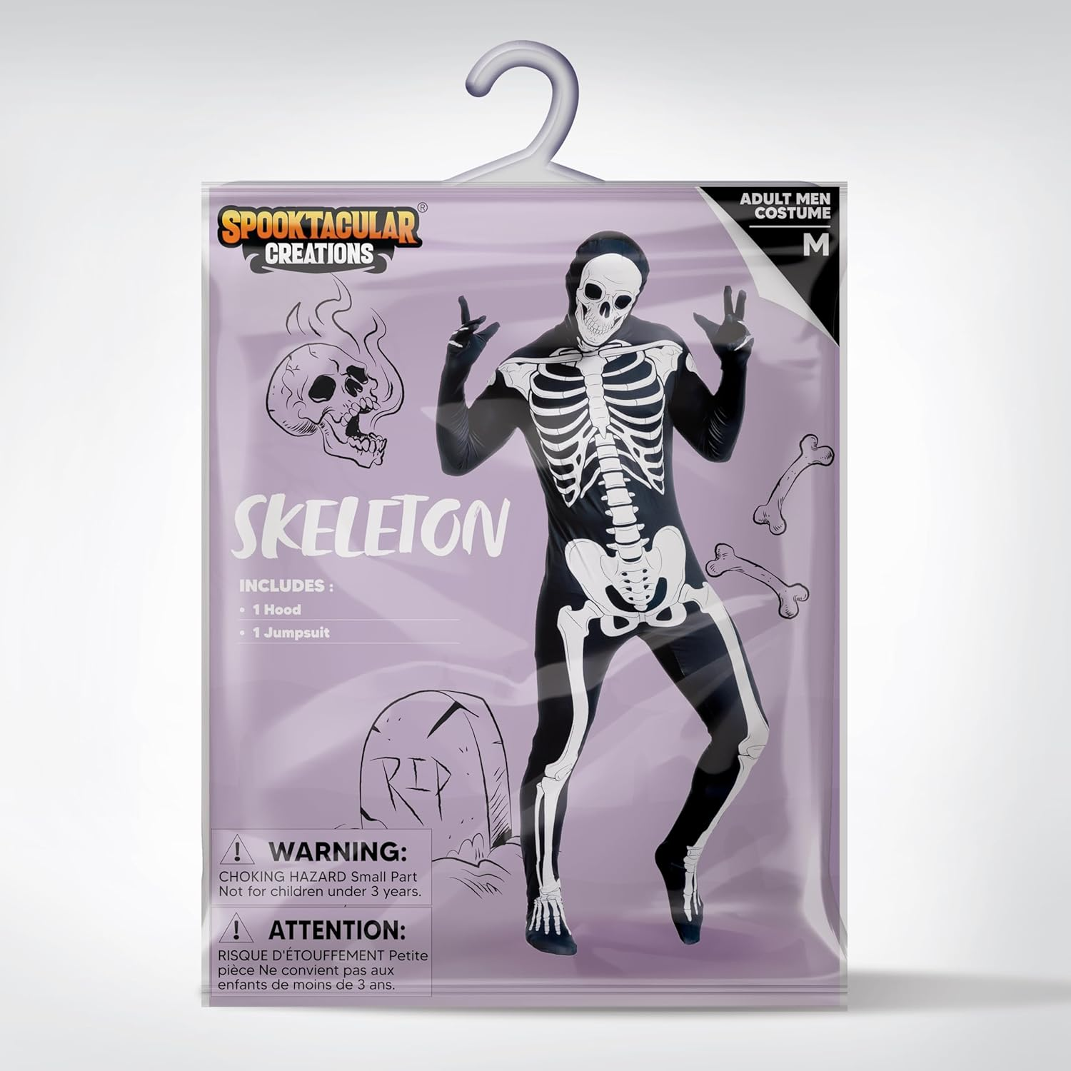 Spooktacular Creations Men Skeleton Costume, Halloween Skeleton Bodysuit Adult for Halloween Costume Dress Up