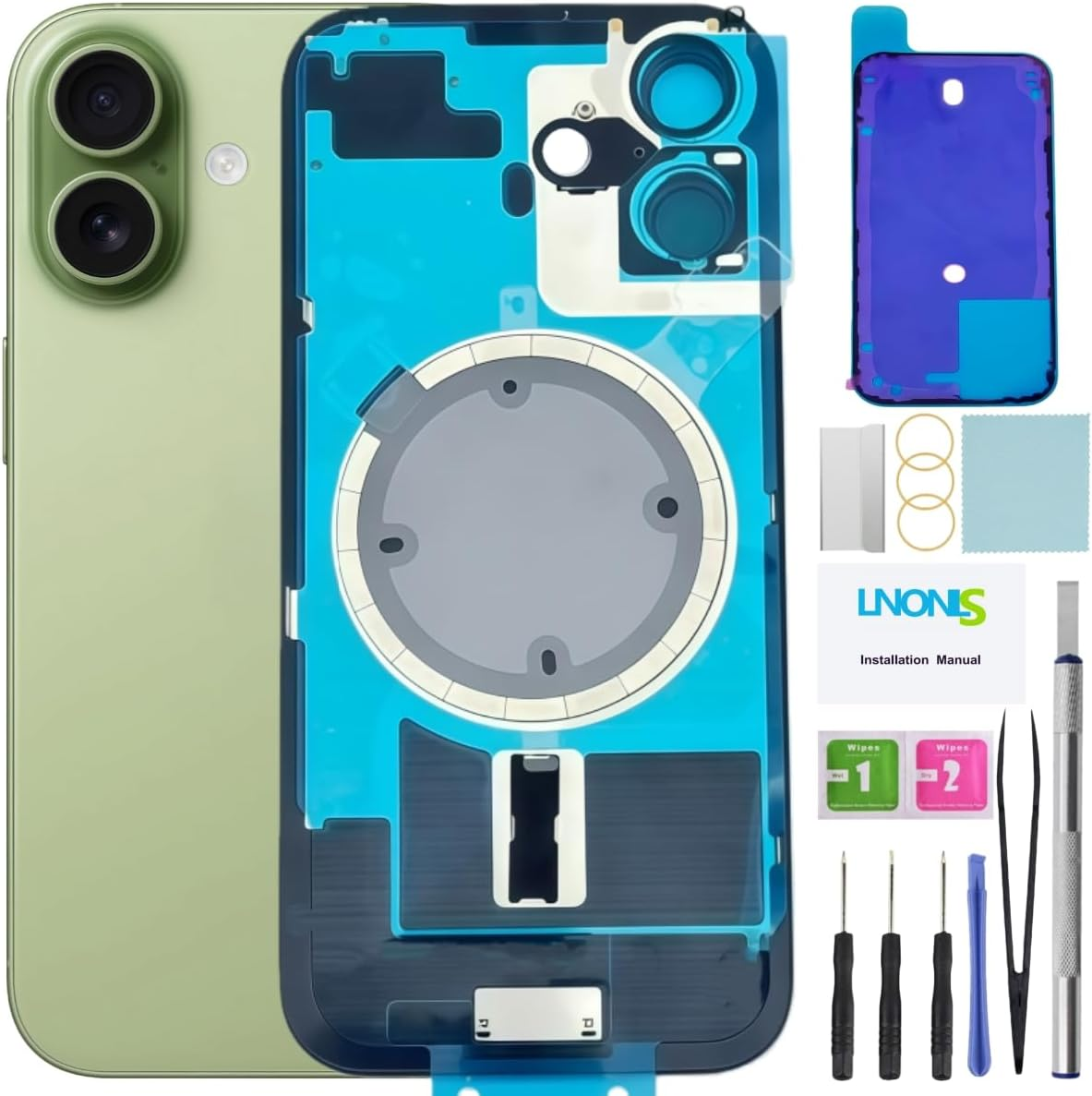 17 Back Glass Replacement for Iphone 17 Rear Back Cover Glass with Frame Magesafe Waterproof Professional Repair Tool Kit (Lavender) - Black image number 2